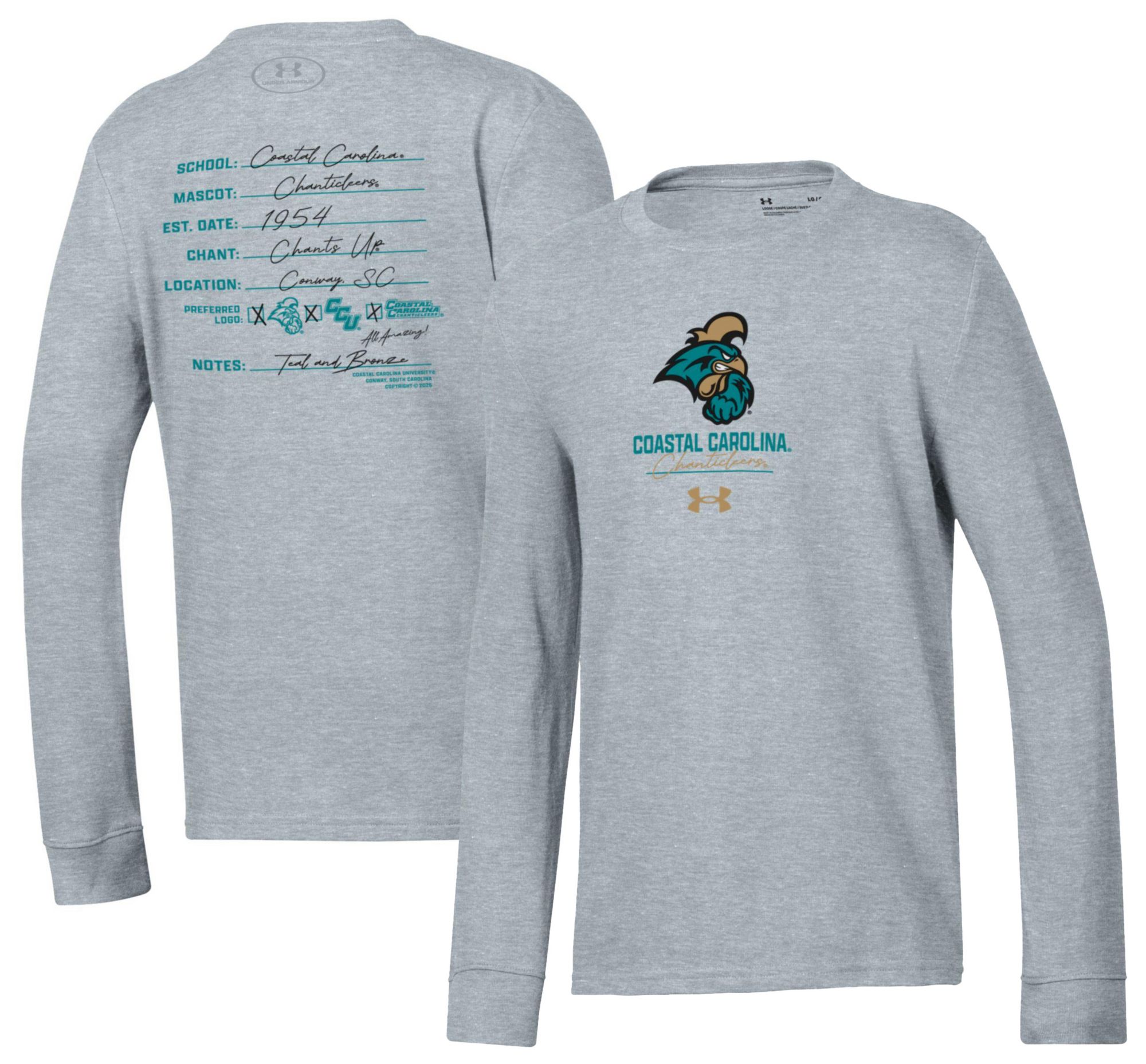 Under Armour Youth Coastal Carolina Chanticleers Grey Performance Cotton Long Sleeve T-Shirt product image