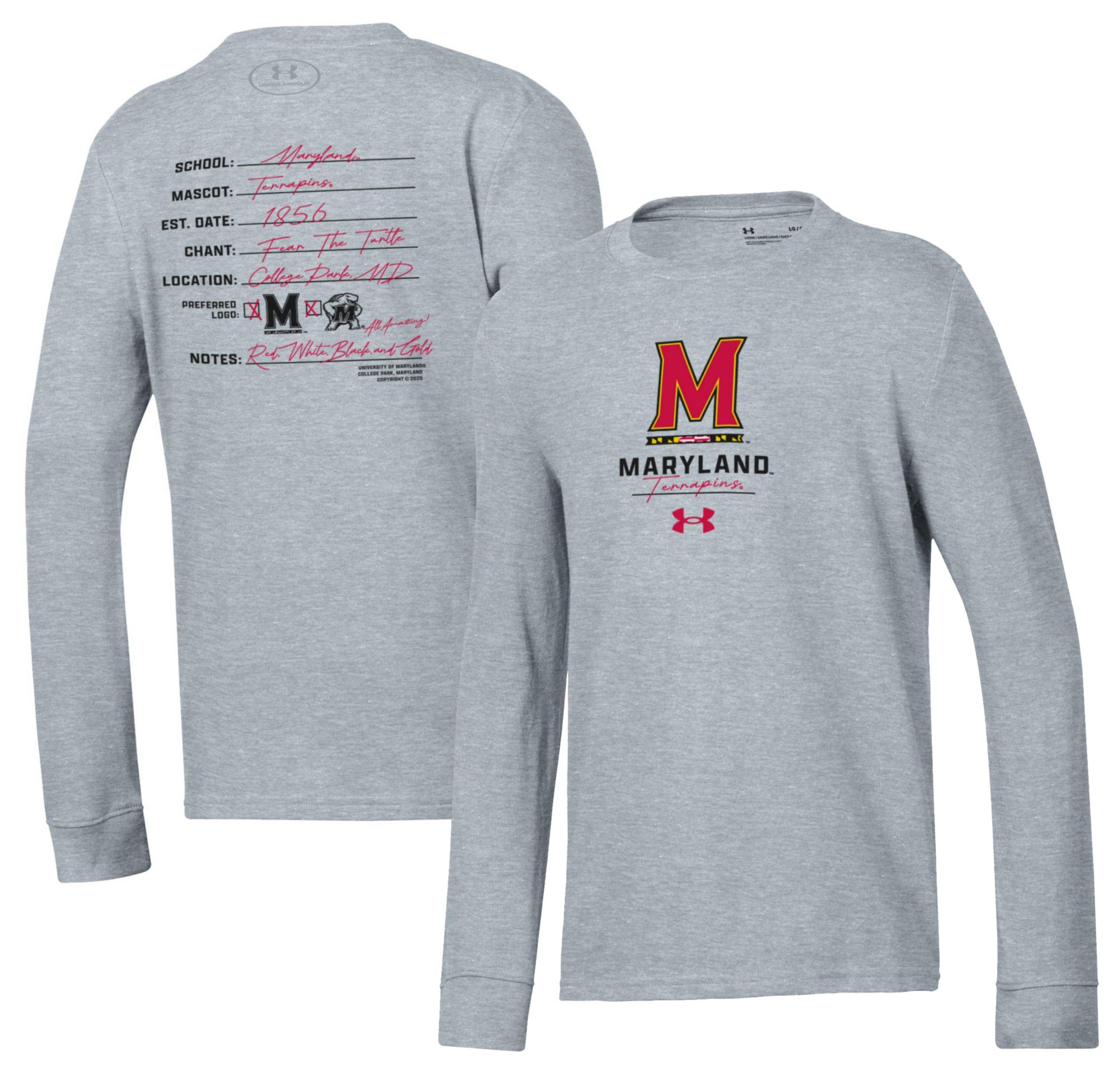 Under Armour Youth Maryland Terrapins Grey Performance Cotton Long Sleeve T-Shirt product image