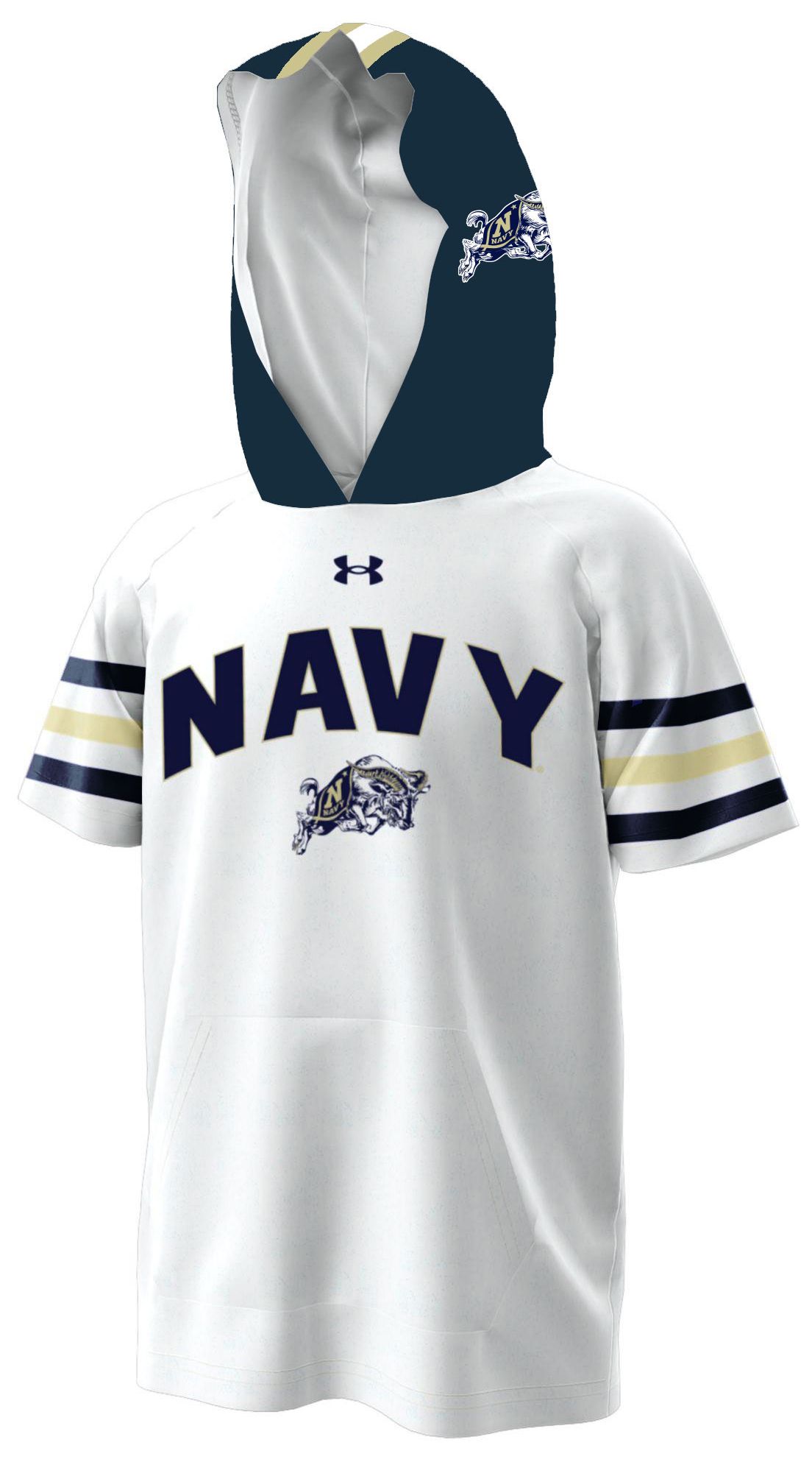 Under Armour Youth Navy Midshipmen White Gameday Armourfuse Hooded Short Sleeve T-Shirt product image