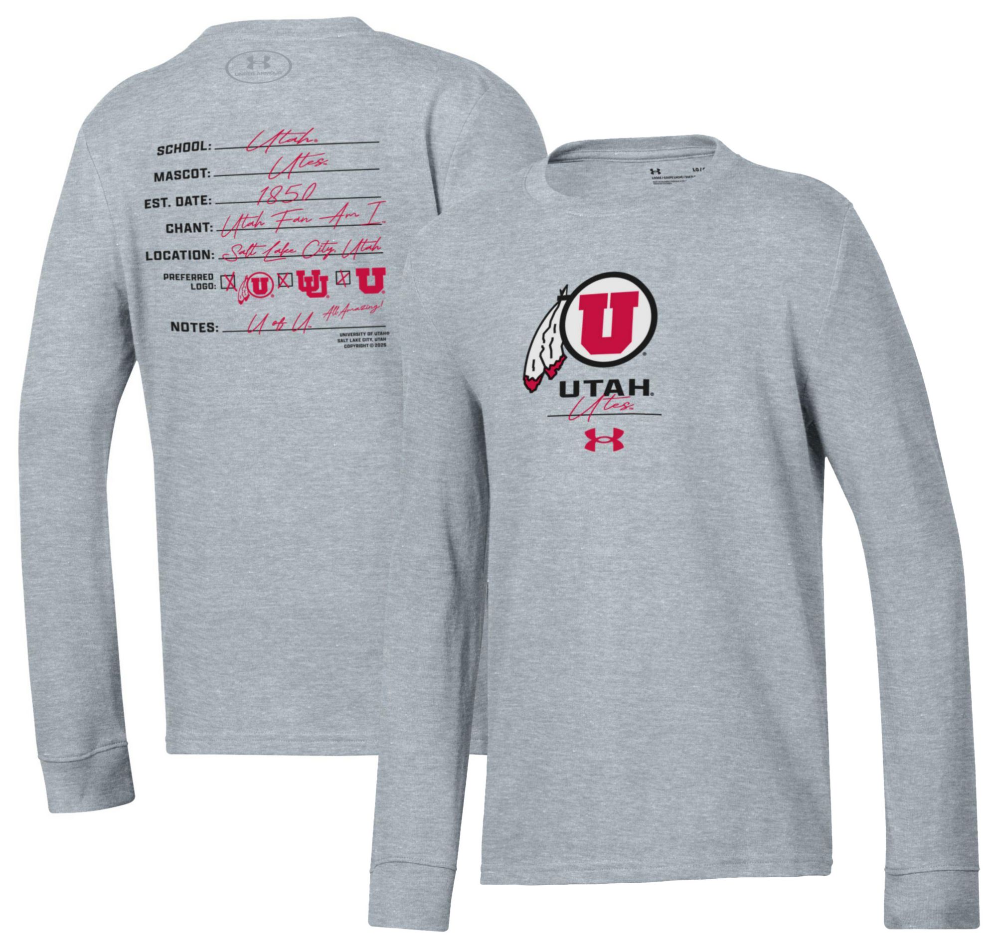 Under Armour Youth Utah Utes Grey Performance Cotton Long Sleeve T-Shirt product image