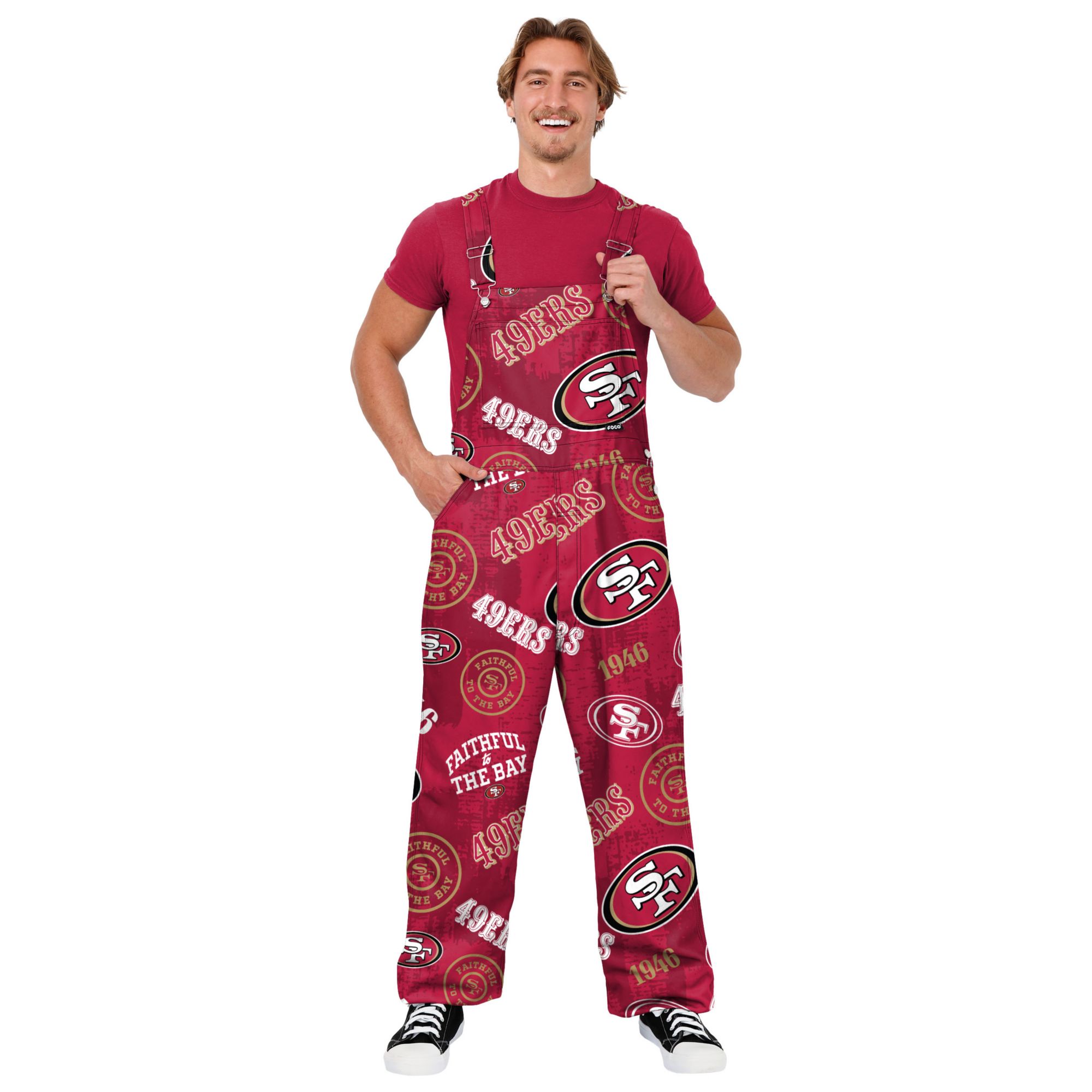 FOCO Men's San Francisco 49ers Red Toss Print Overalls product image