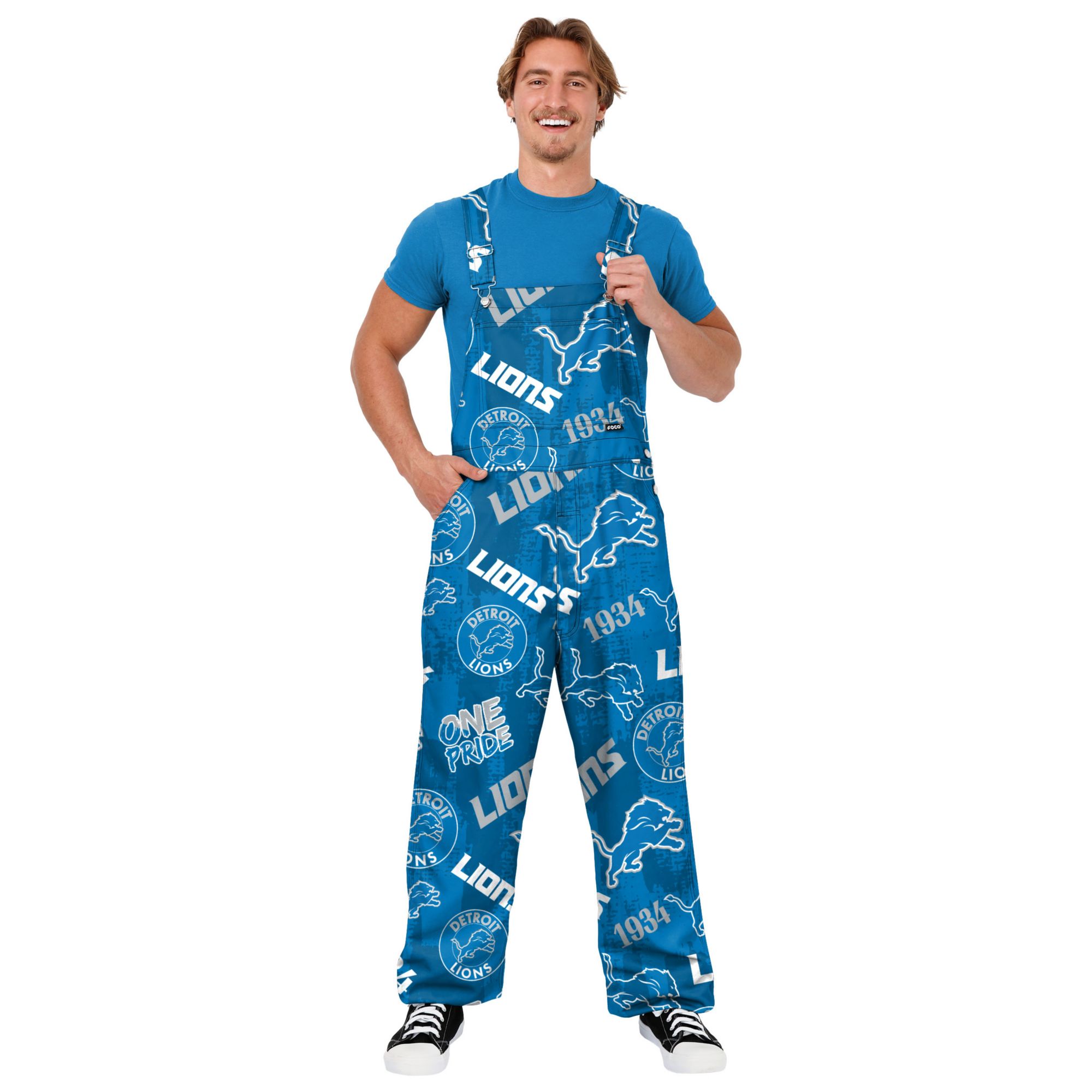 FOCO Men's Detroit Lions Blue Toss Print Overalls product image