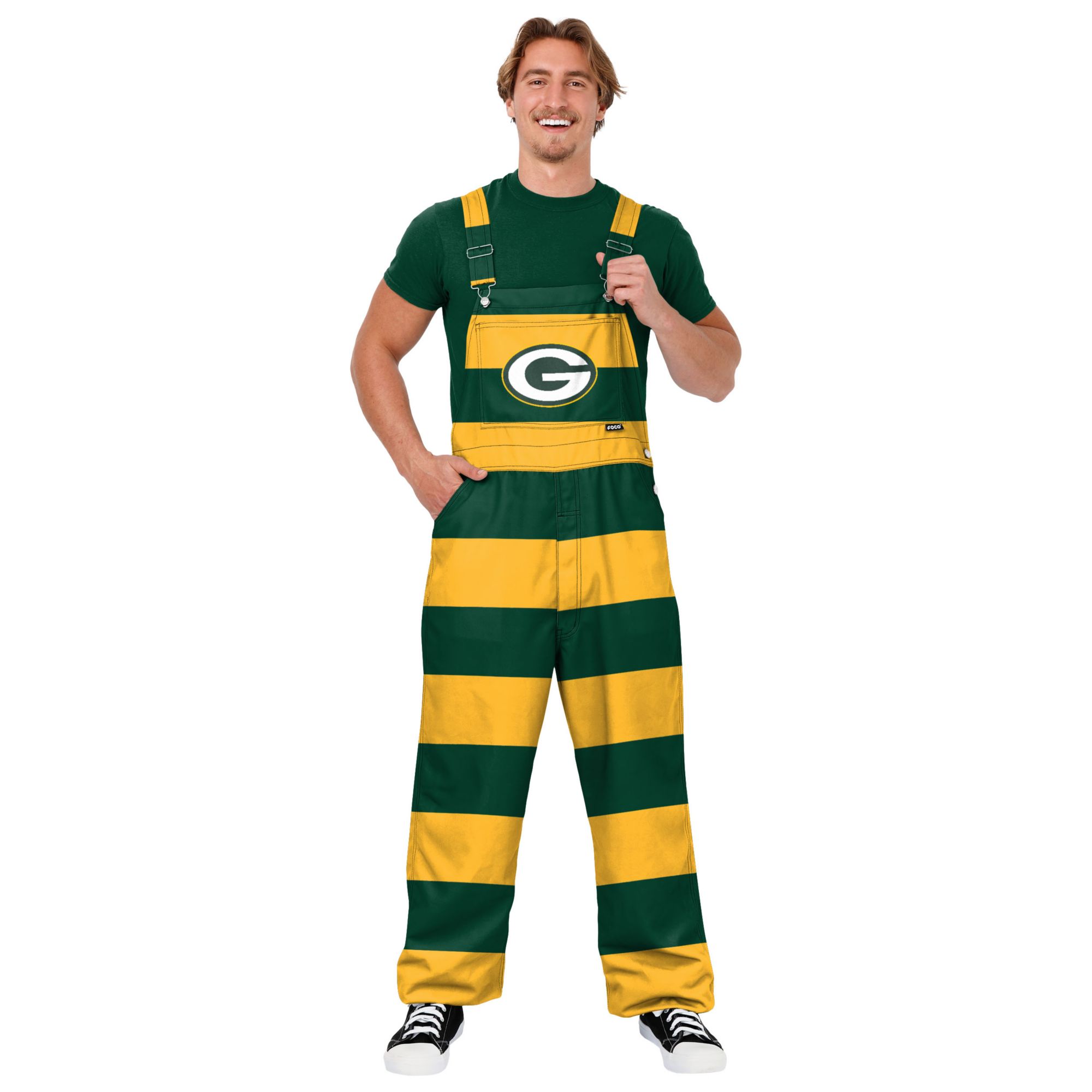 FOCO Men's Green Bay Packers Green Horizontal Stripe Overalls product image