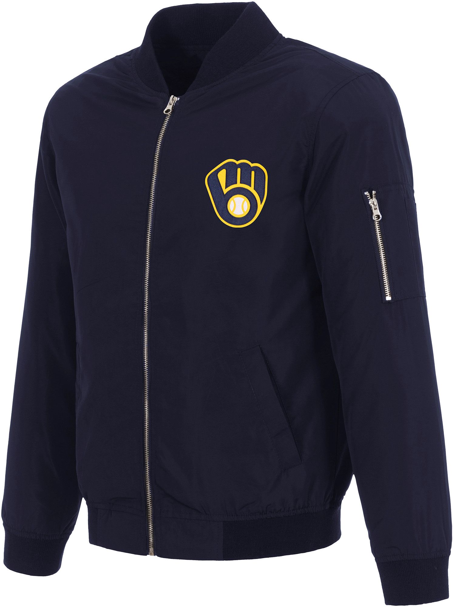 JH Design Men's Milwaukee Brewers Navy Bomber Jacket product image