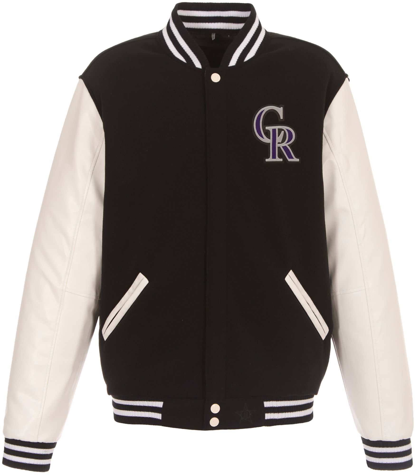JH Design Men's Colorado Rockies Black Reversible  Varsity Jacket product image