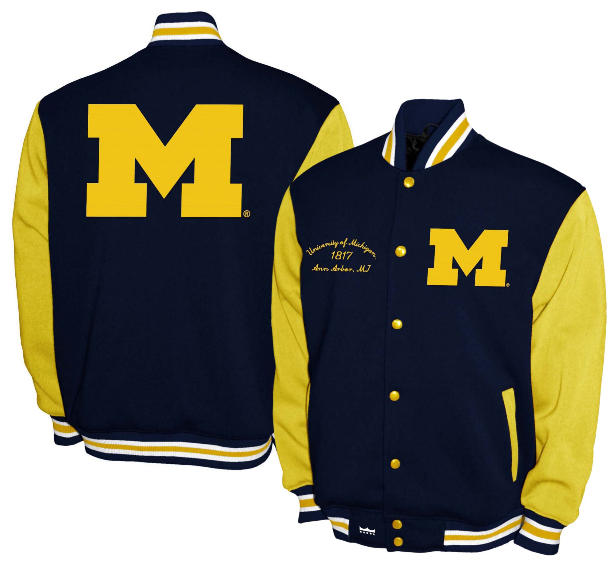 Franchise Club Men's Michigan Wolverines Navy Club Fleece Varsity Jacket product image