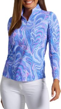 IBKUL Women's Rebecca Print Long Sleeve Mock Neck Golf 1/4 Zip
