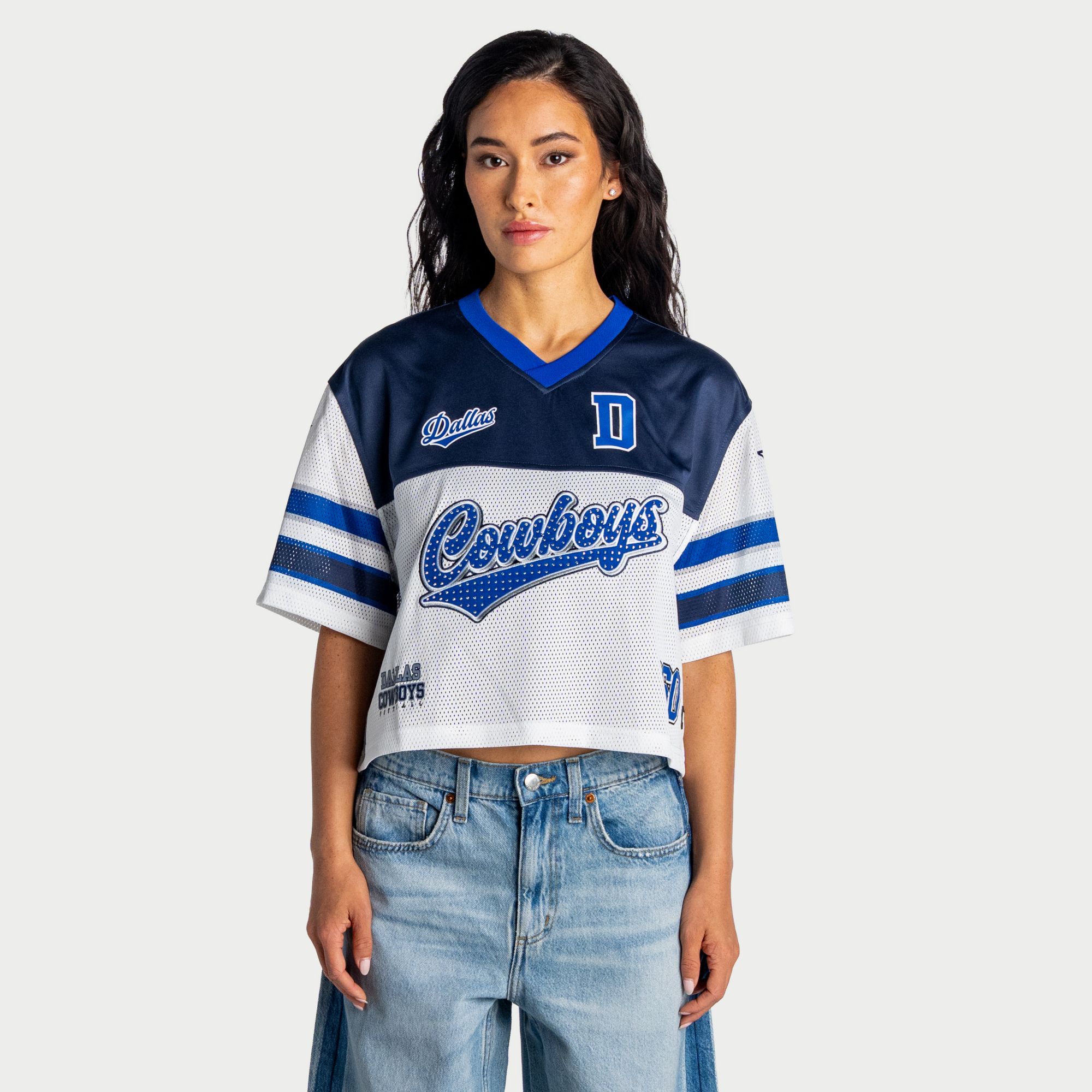 The Wild Collective Women's Dallas Cowboys White Bling Football T-Shirt product image