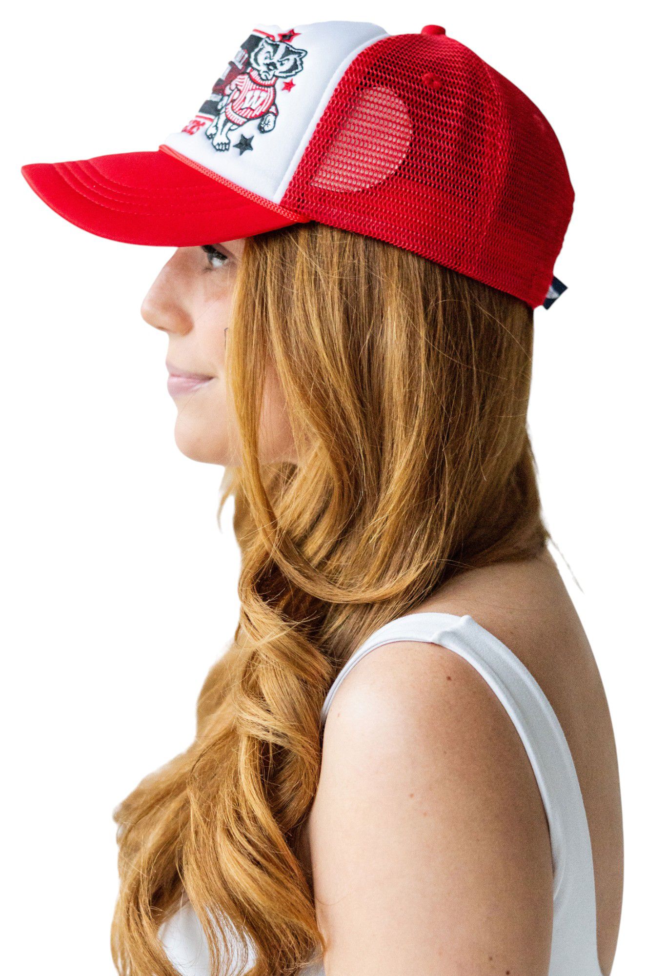Gameday Social Women's Wisconsin Badgers Red Layered Patch Foam Trucker Hat product image