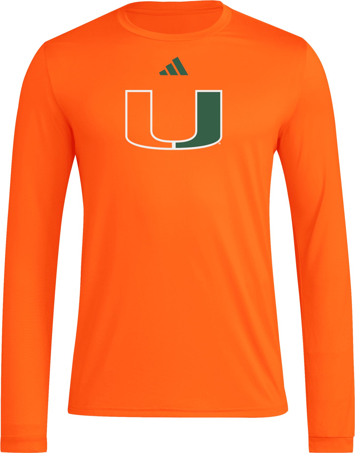 adidas Adult Miami Hurricanes Pregame Orange Performance Long Sleeve Shirt product image