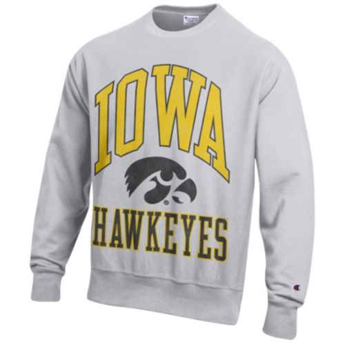 Champion Men's Iowa Hawkeyes Grey Reverse Weave Crew Sweatshirt