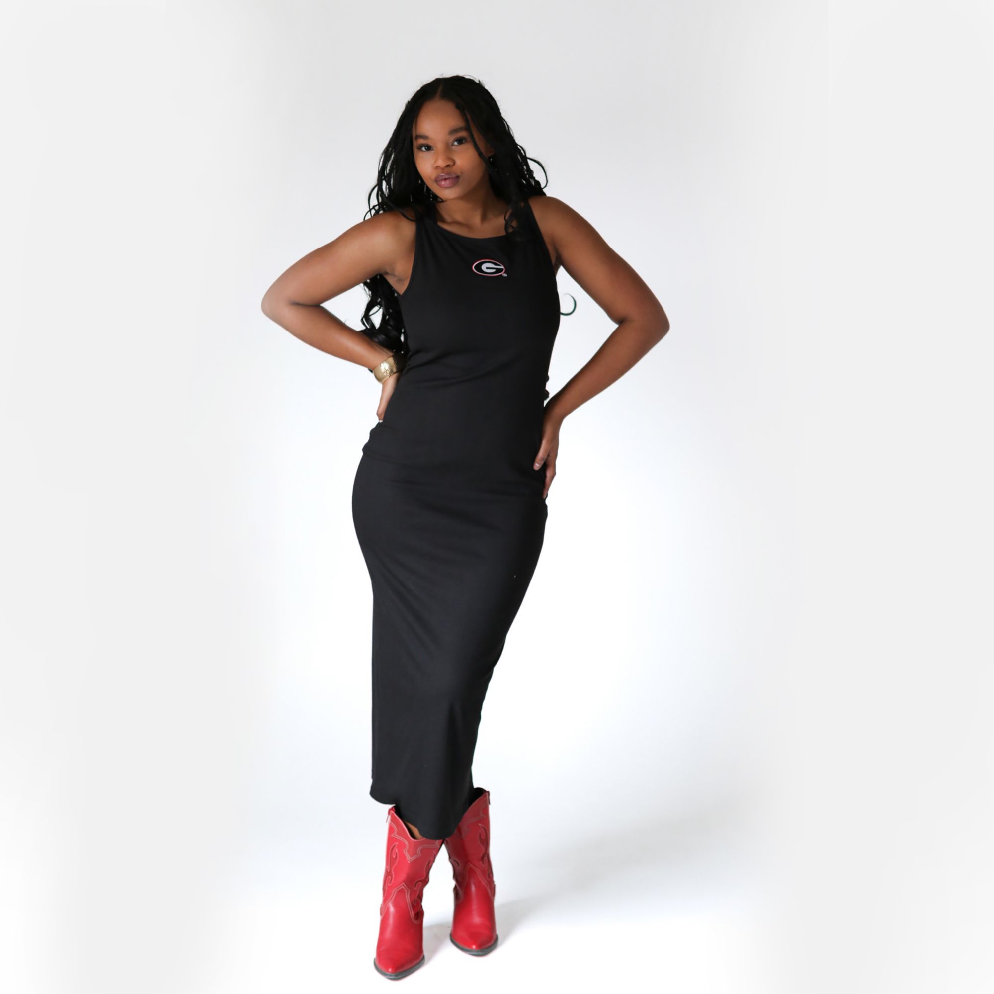 black dress gameday Social Women's Georgia Bulldogs Ribbed Dress, XL MDW Sale Simple Black Sheath Satin Shoe Size:10M linen mini in black