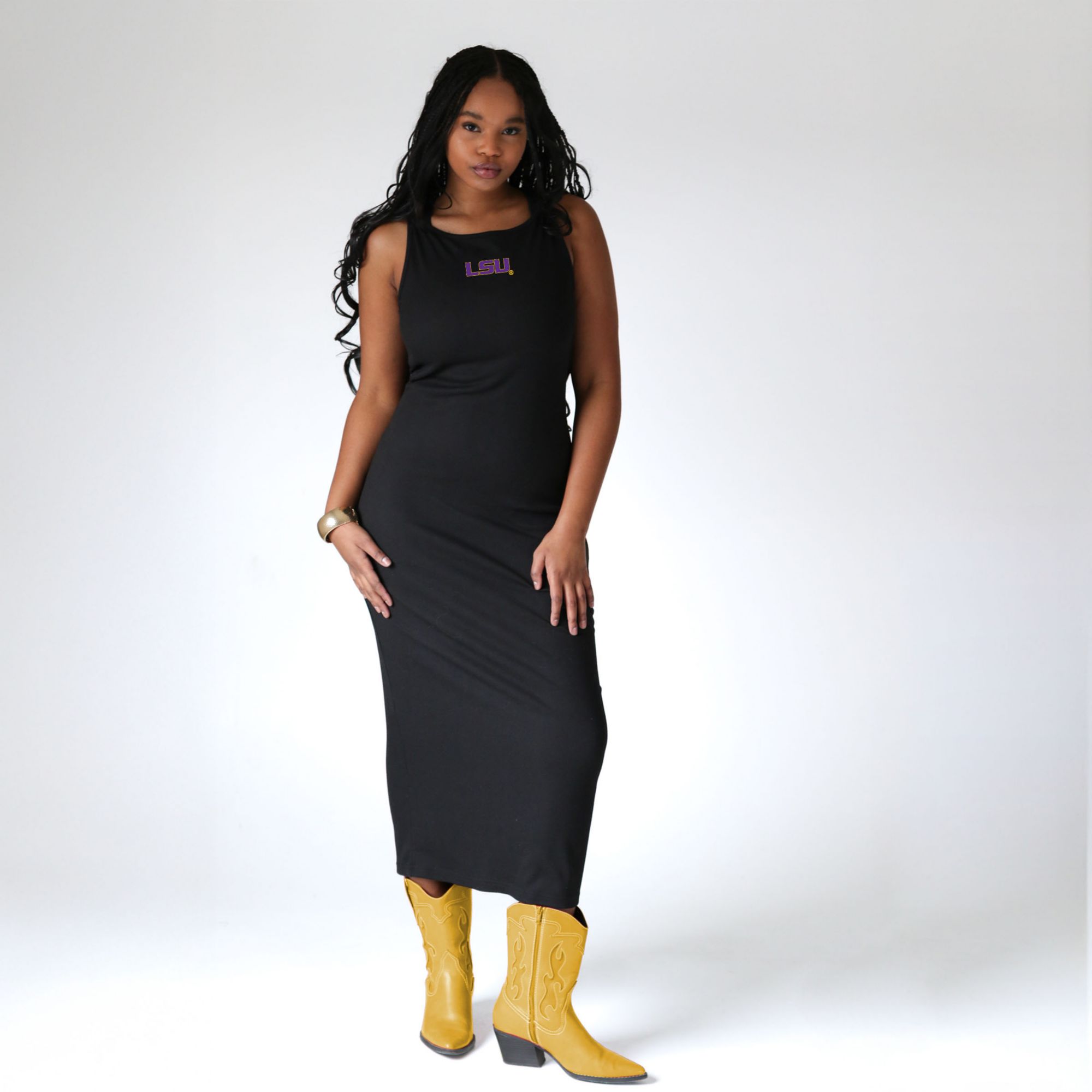 black gameday dress Social Women's LSU Tigers Ribbed Dress, XS size:S Wear it to Bryant spo-cs-disabled Stage Blue Sheer Polka