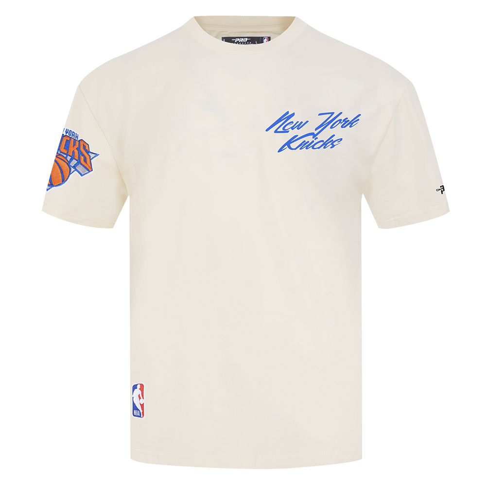 Pro Standard Men's New York Knicks Off White Script Drop Shoulder T-Shirt product image