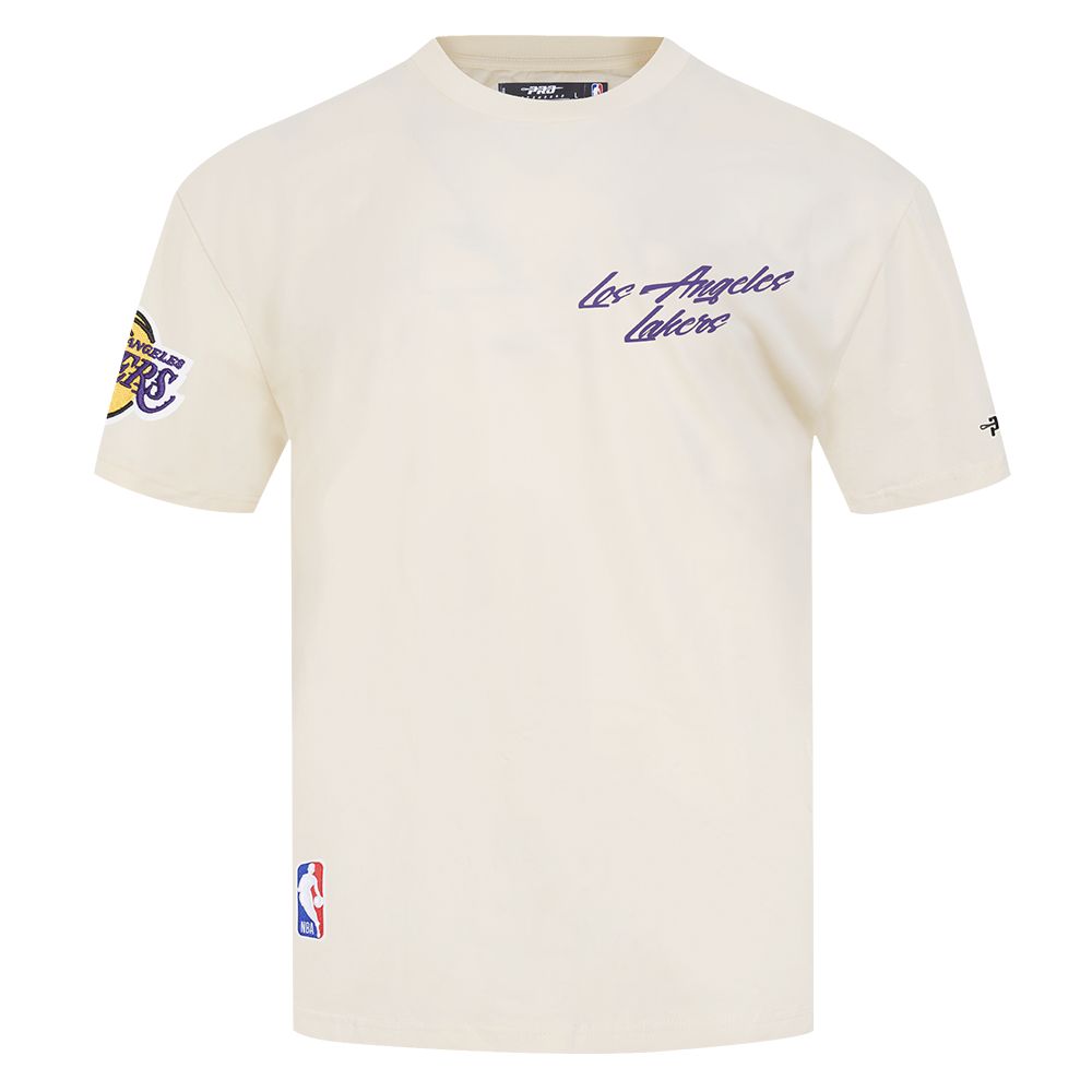 Pro Standard Men's Los Angeles Lakers Off White Script Drop Shoulder T-Shirt product image