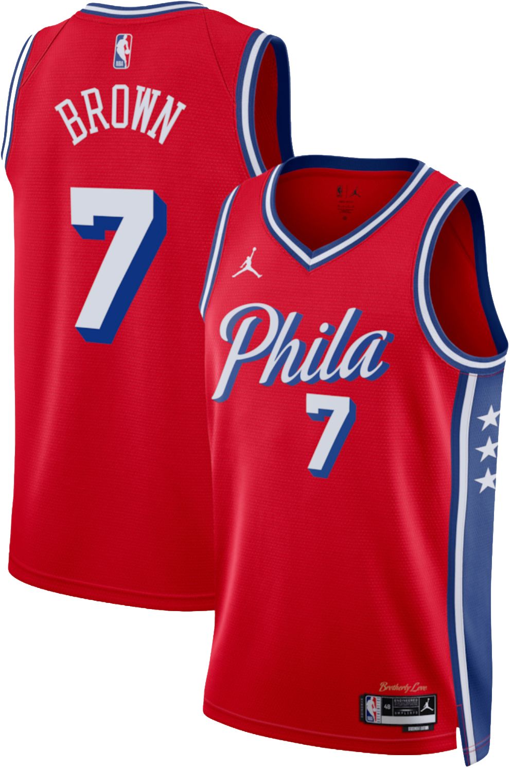 Jordan Adult Philadelphia 76ers Jaylen Brown #7 Red Swingman