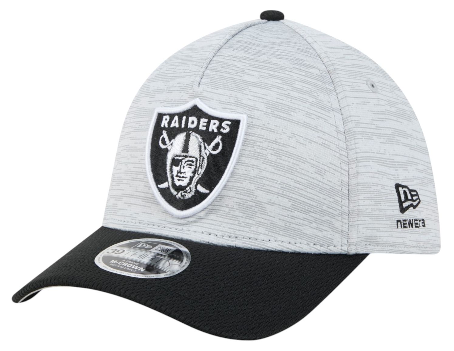 希少：New Era Las メタルバッチVegas Raiders Cap New Era Adult Las Vegas Raiders Grey Tech 39Thirty Stretch Fit Hat