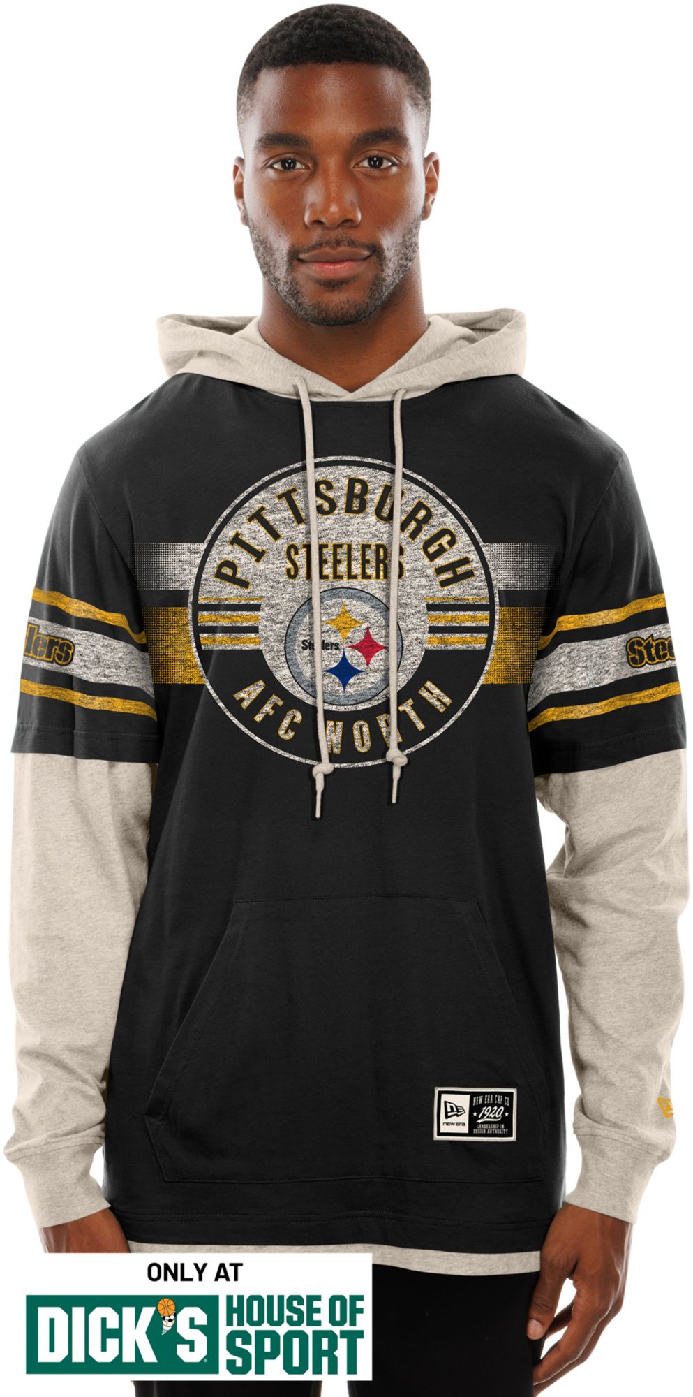 New Era Men's Pittsburgh Steelers Black Hooded Long Sleeve Shirt