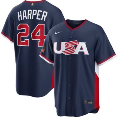 sorry, Nike Men's World Baseball Classic 2026 USA Navy Bryce Harper #24 Stadium Road Jersey is currently out of stock