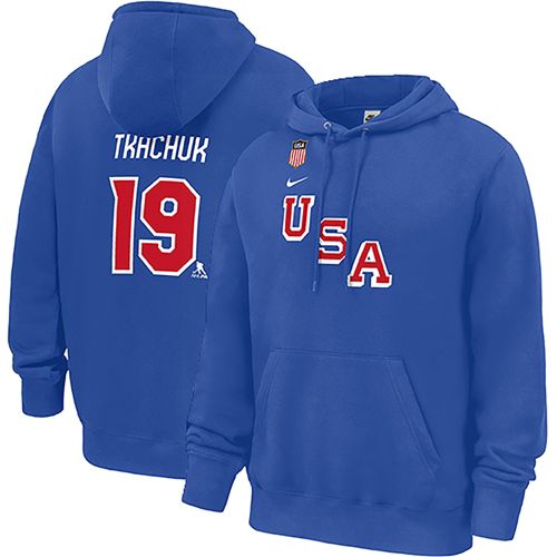 Nike Men's Olympics USA Hockey Royal Charlie McAvoy #25 Pullover