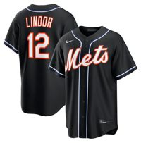 Nike Men's New York Mets Black Francisco Lindor #12 Carbon Replica