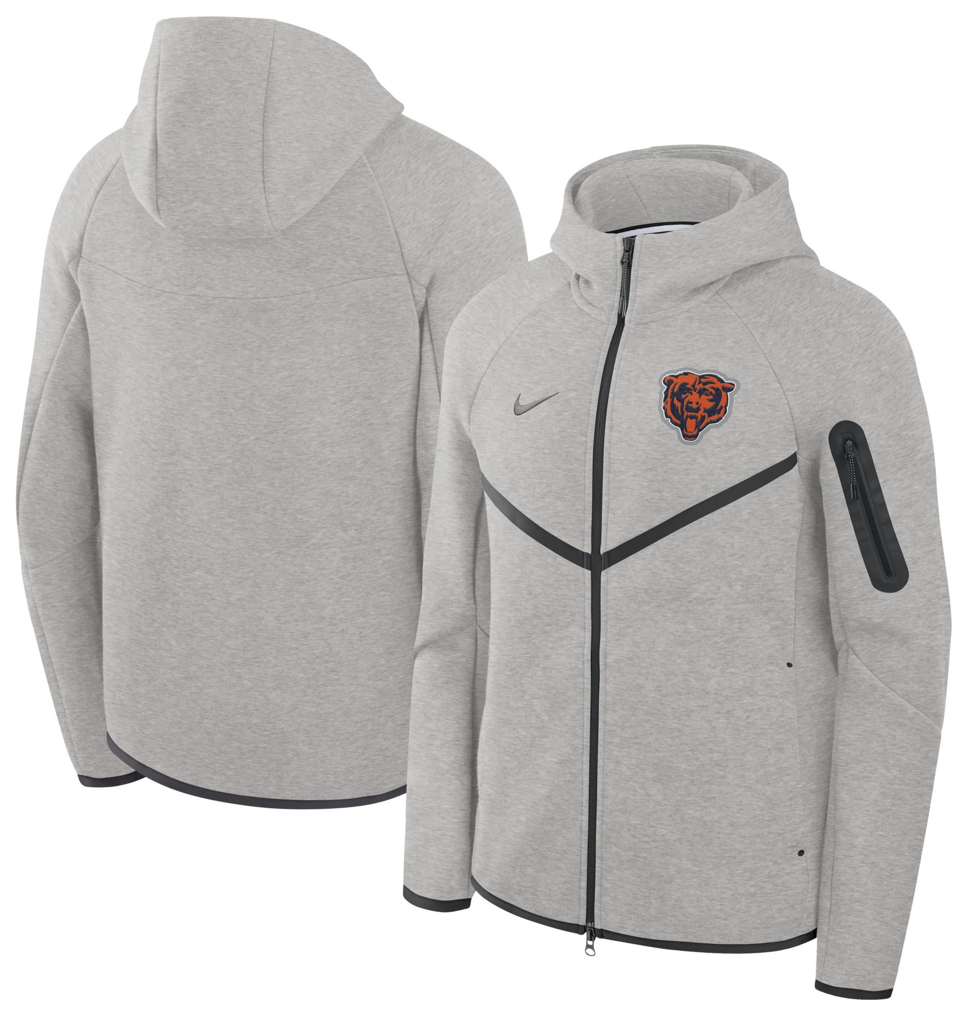 Nike Men's Chicago Bears Dark Grey Heather Tech Fleece Full-Zip Hoodie product image