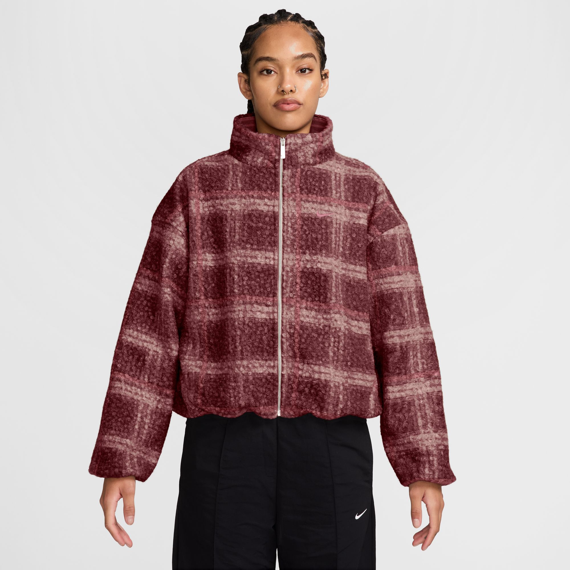 Nike Women's Sportswear Oversized Plaid High-Pile Fleece Jacket | Dick ...