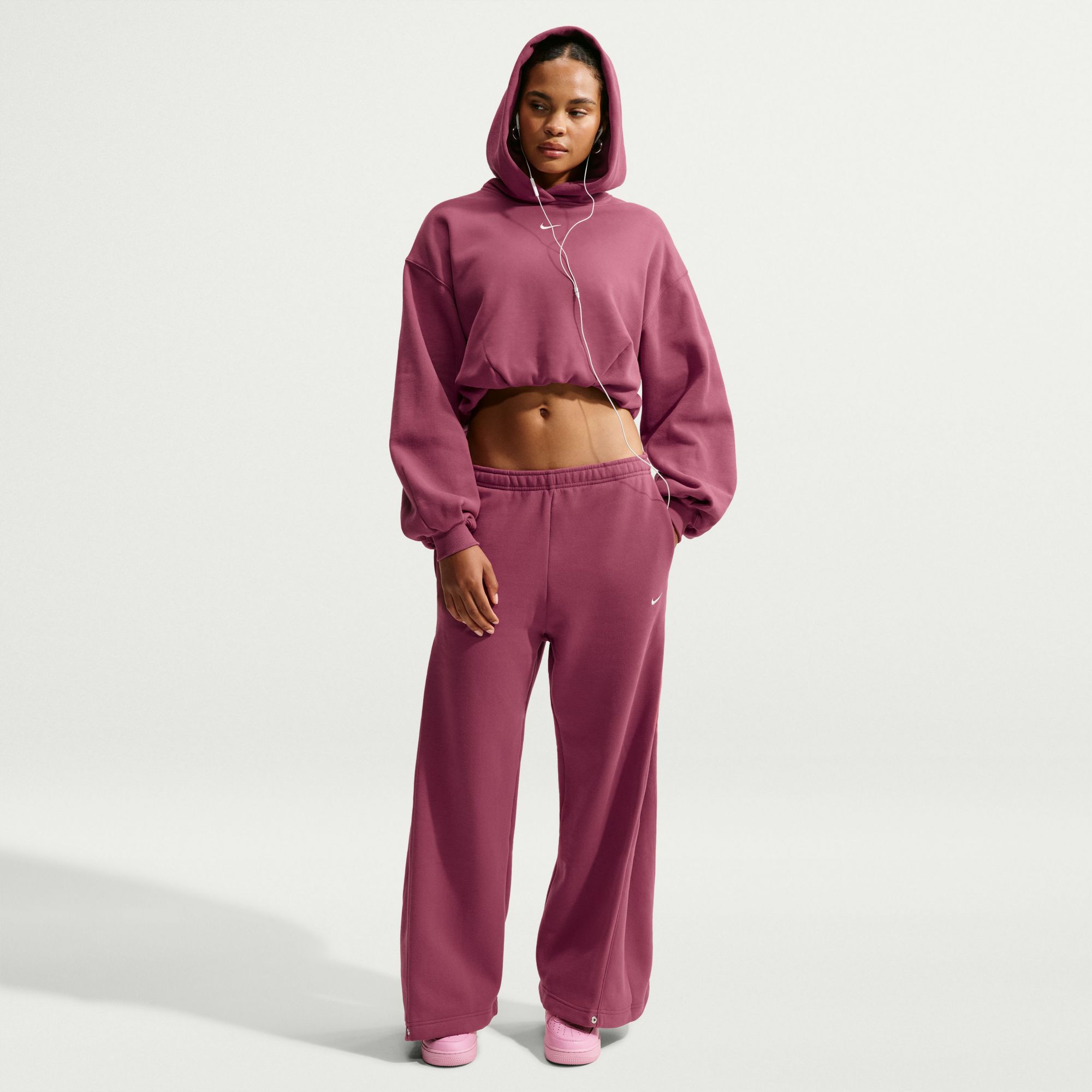 Nike Women's Studio Fleece Medium Weight Loose Pleated Snap Pants