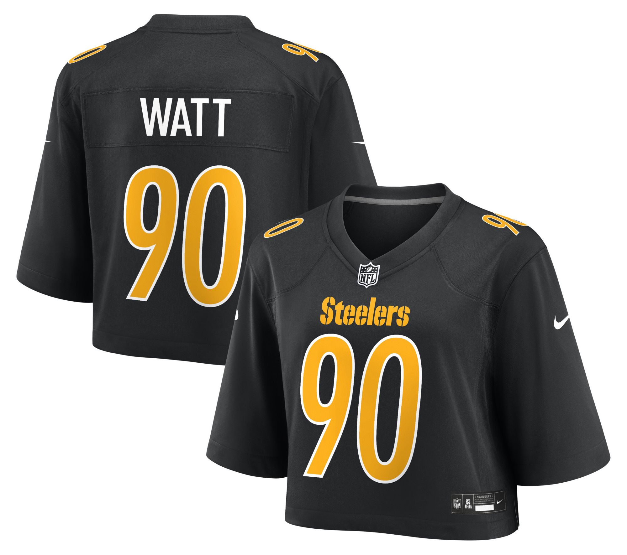 NIKE NFL Pittsburgh Steelers ワット ゲームシャツ Nike Women's Pittsburgh Steelers T.J. Watt #90 Black Cropped Game