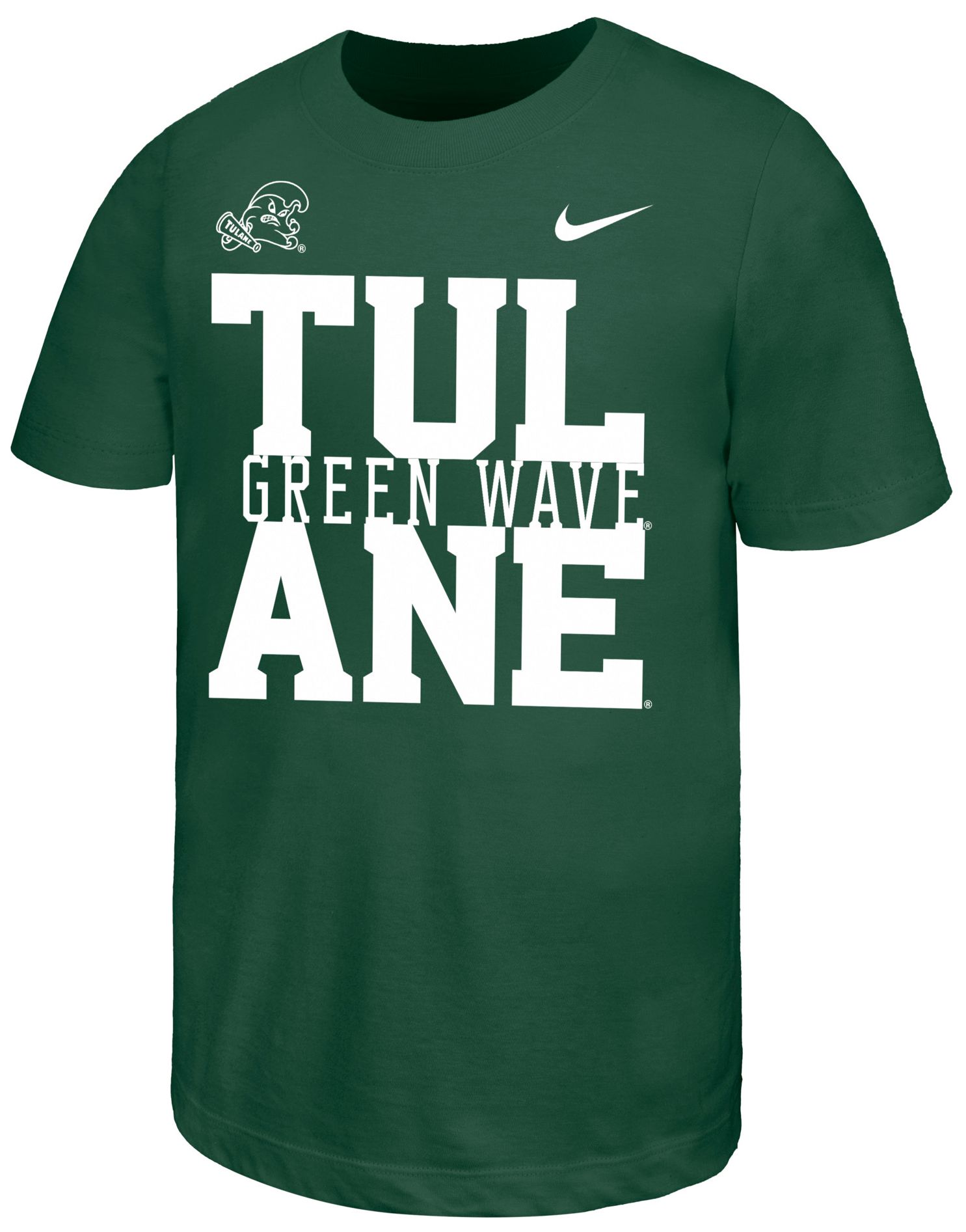 Nike Youth Tulane Green Wave Green Stacked Name Drop T-Shirt