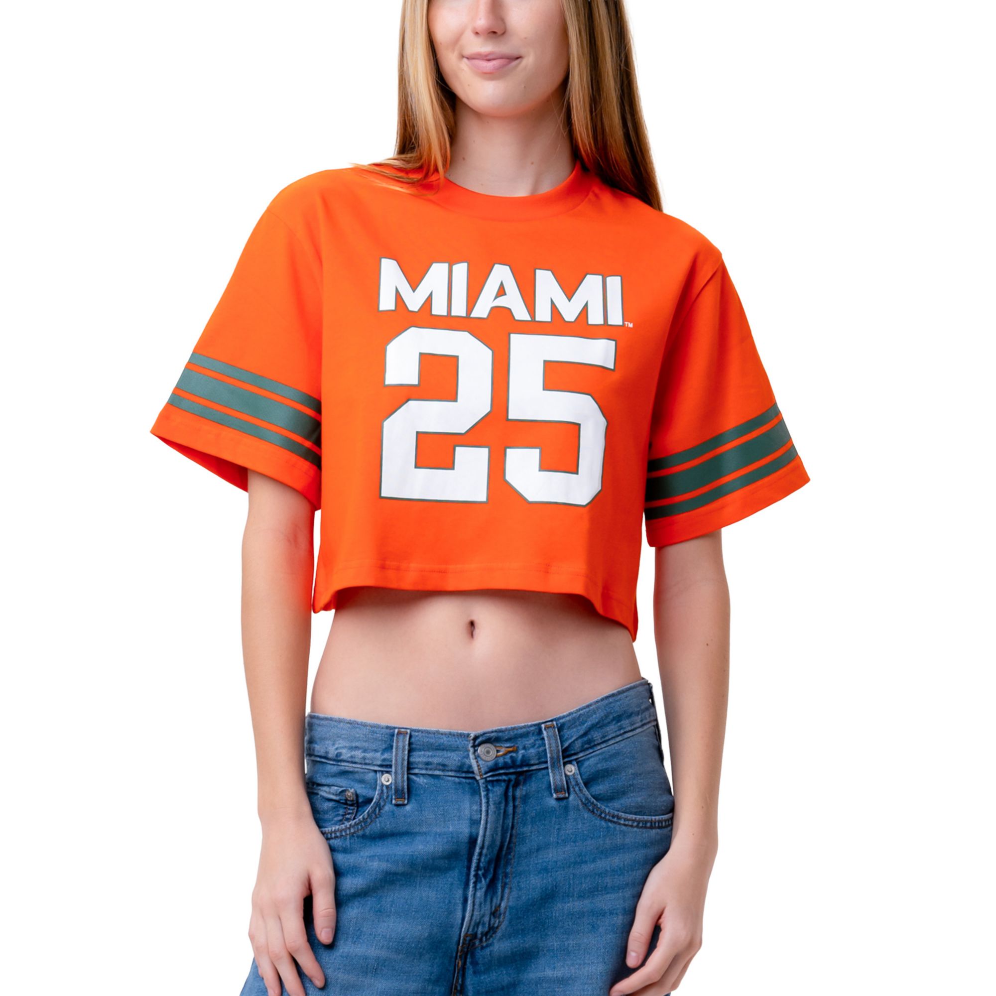 Established & Co Women's Miami Hurricanes Orange Cropped Jersey T-Shirt product image