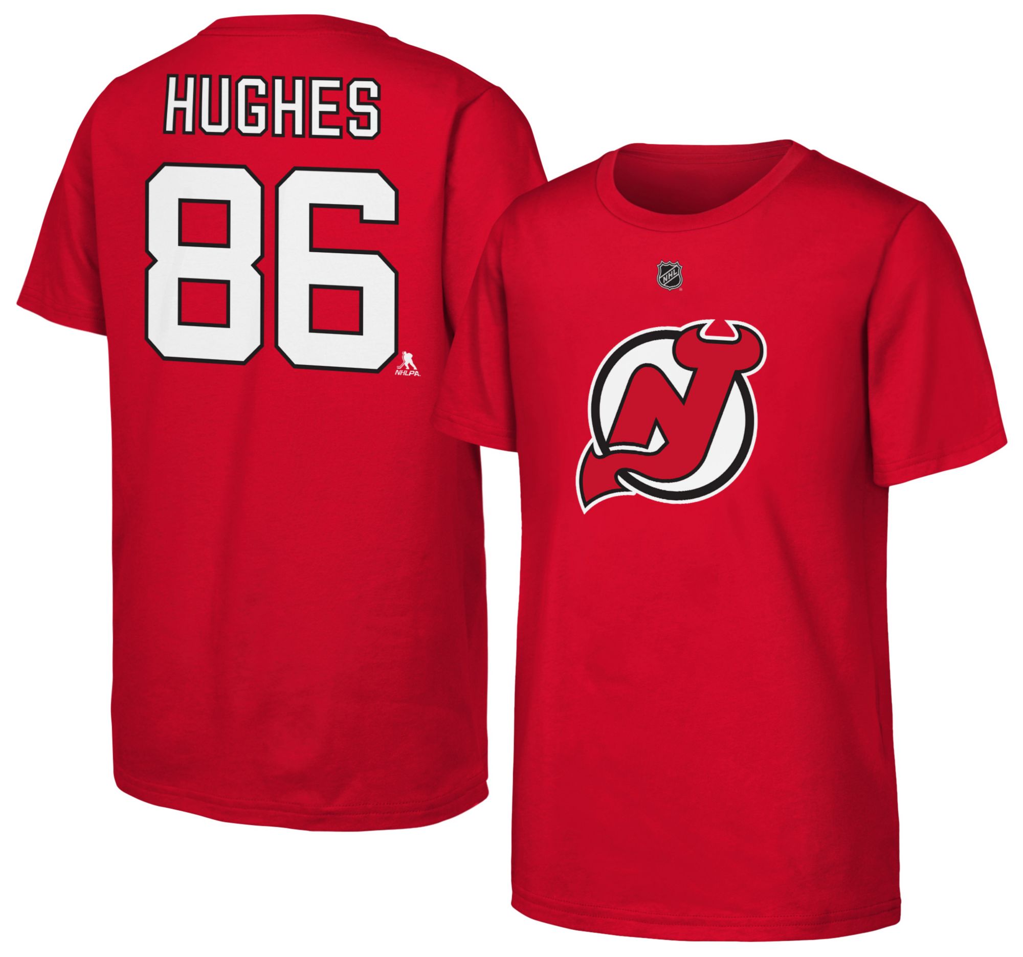 NHL Youth New Jersey Devils Jack Hughes #86 University Red T-Shirt