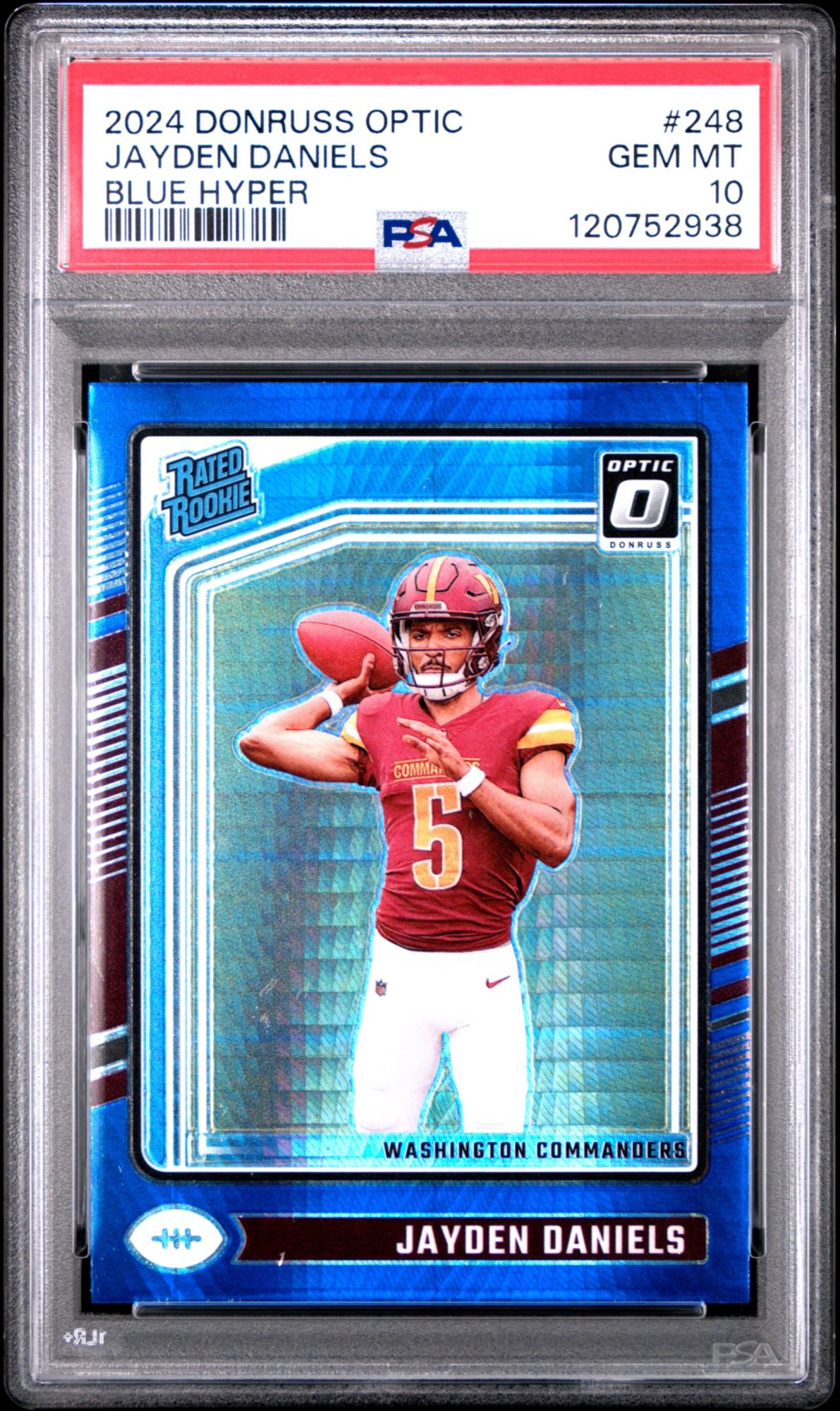 2024 Panini Donruss Optic 248 Jayden Daniels Blue Hyper PSA 10