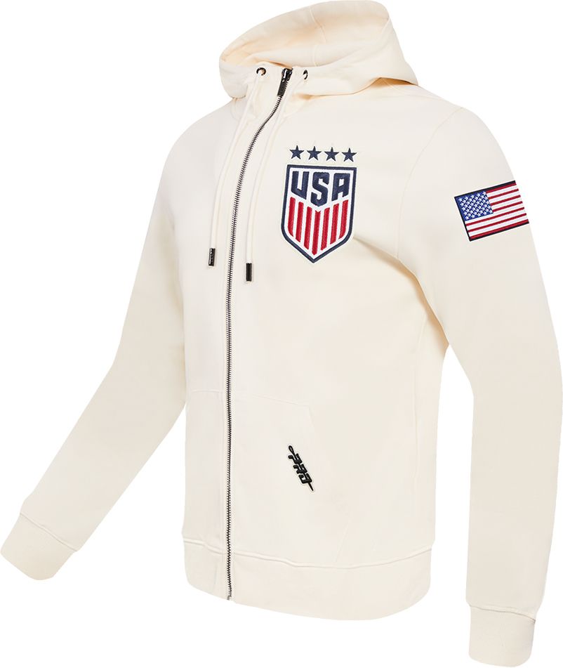 Pro Standard Adult USMNT Off White Full Zip Chenille Hoodie