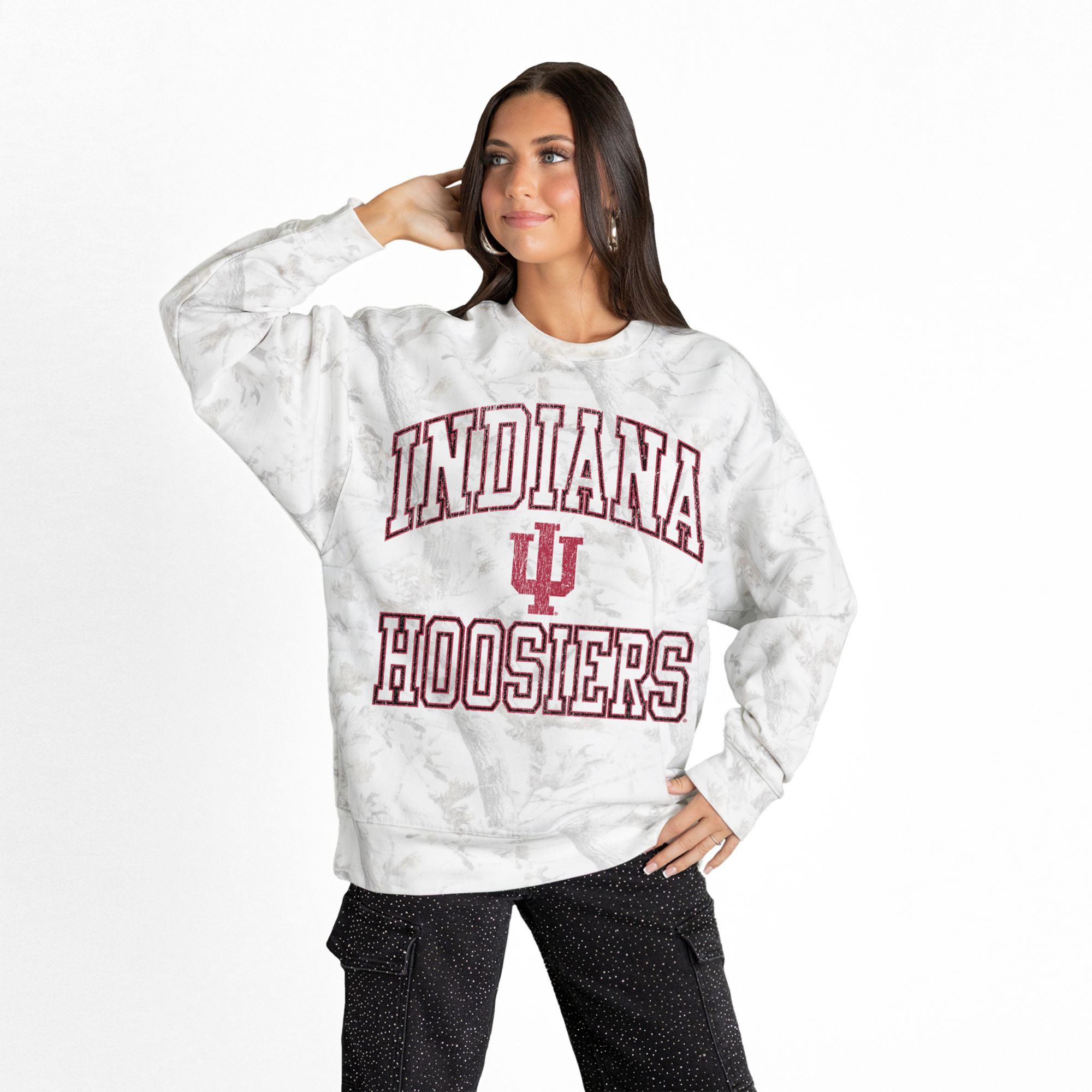 Gameday Couture Women's Indiana Hoosiers White Camo Crewneck Sweatshirt product image