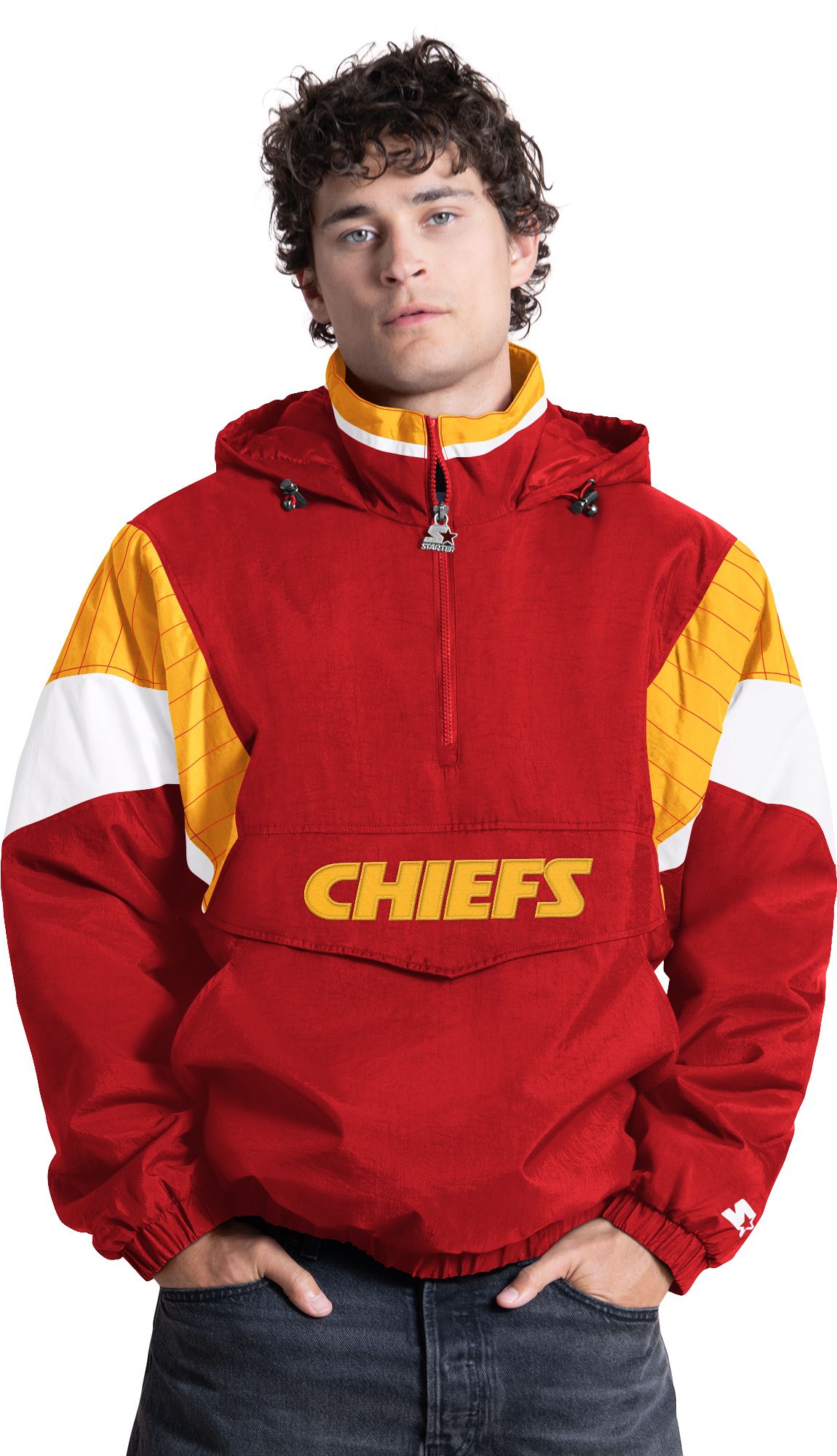 Starter Men's Kansas City Chiefs Red Throwback 1/2 Zip Jacket