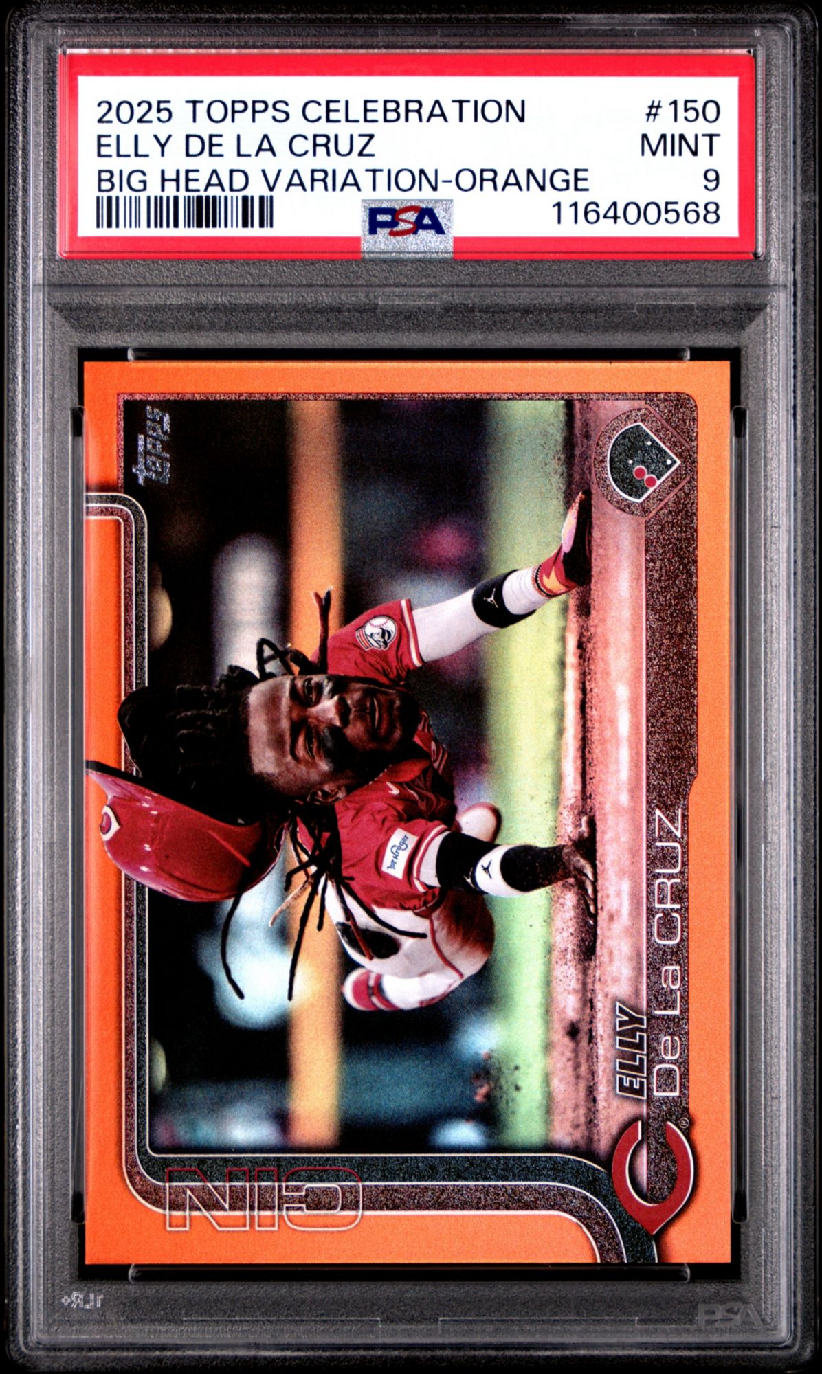 2025 Topps 150 Elly De La Cruz Big Head Variation-Orange PSA 9