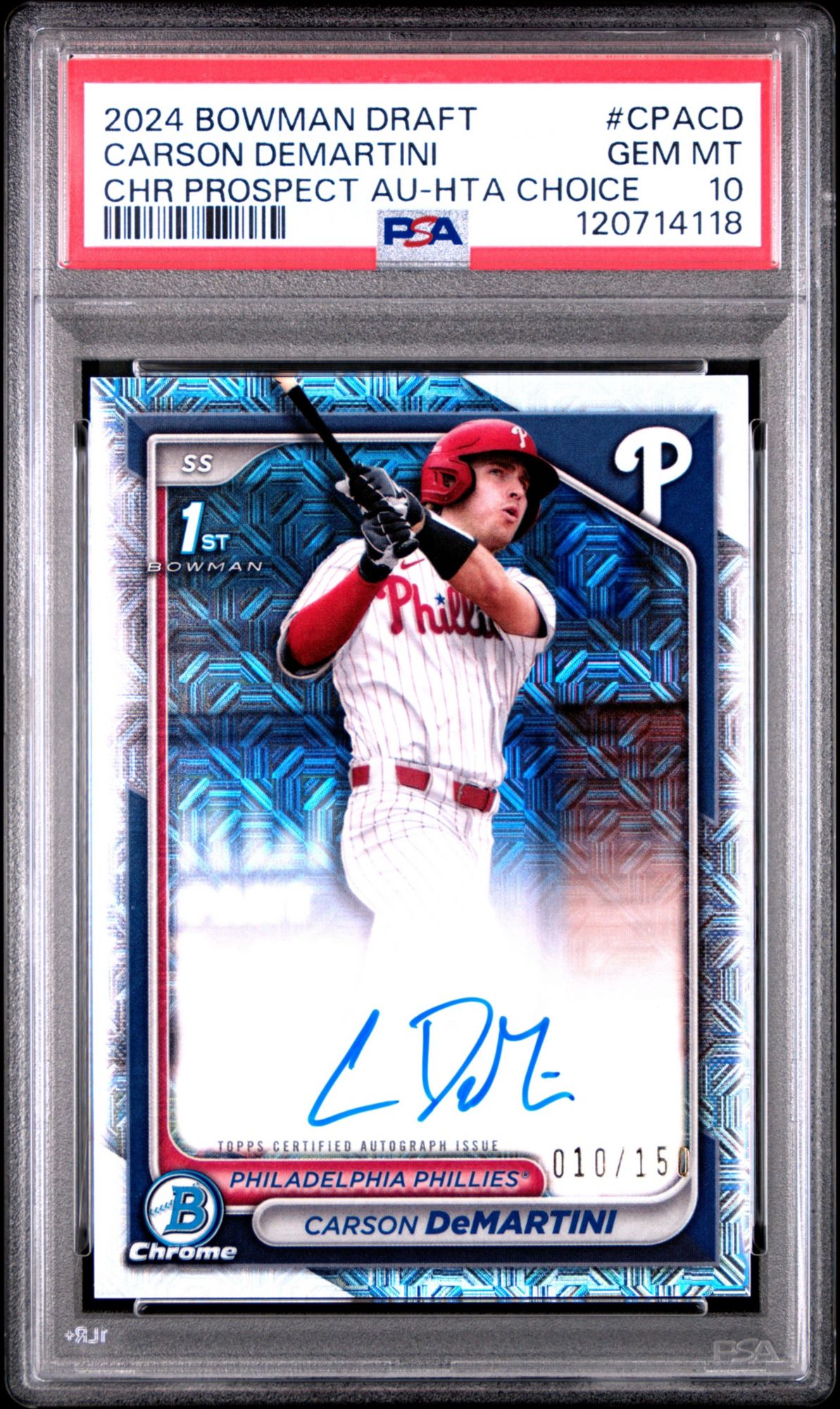 2024 Bowman Draft Chrome Prospect Autographs CPACD Carson Demartini Hta Choice PSA 10 product image