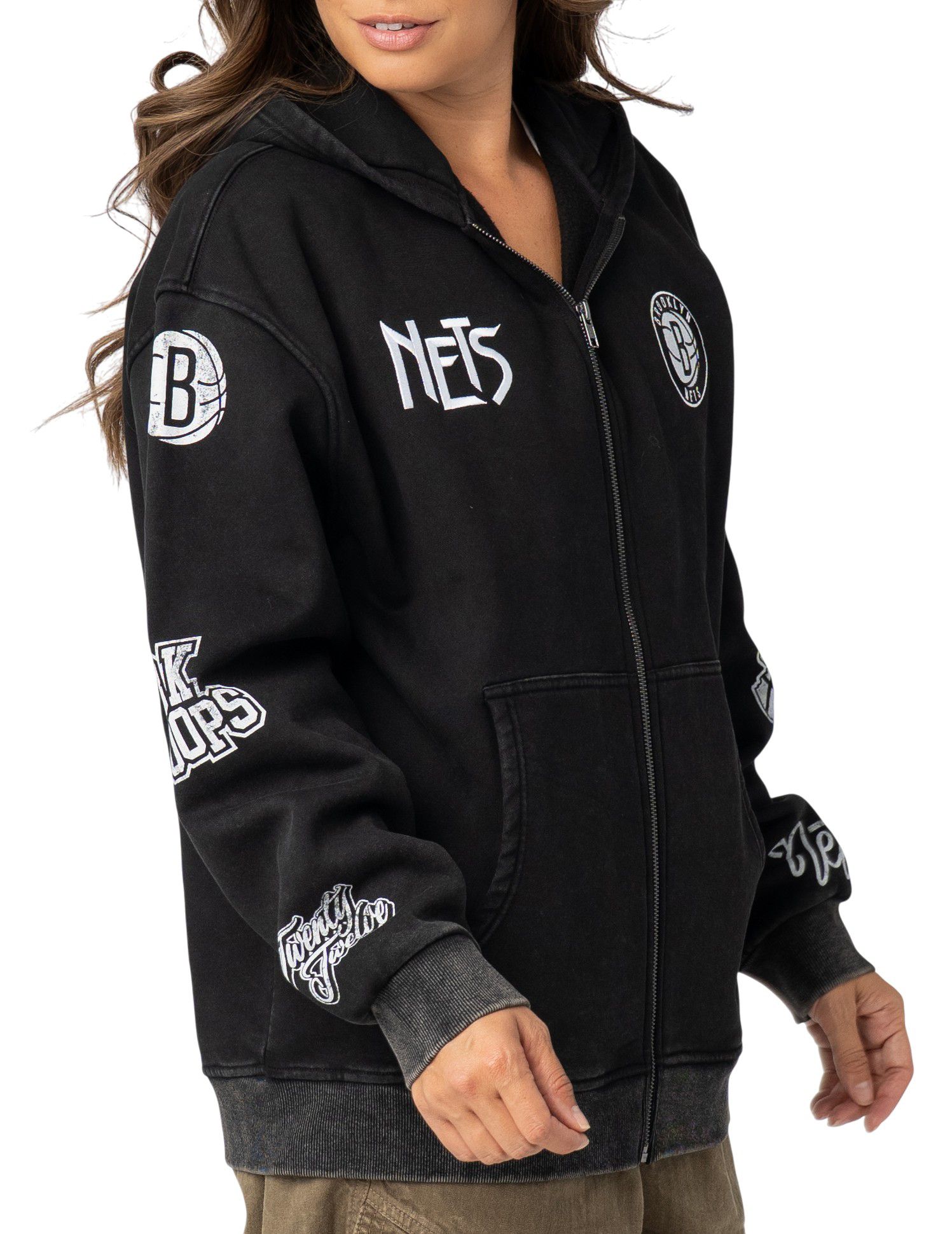 The Wild Collective Adult Brooklyn Nets Black Patch Full-Zip Hoodie product image