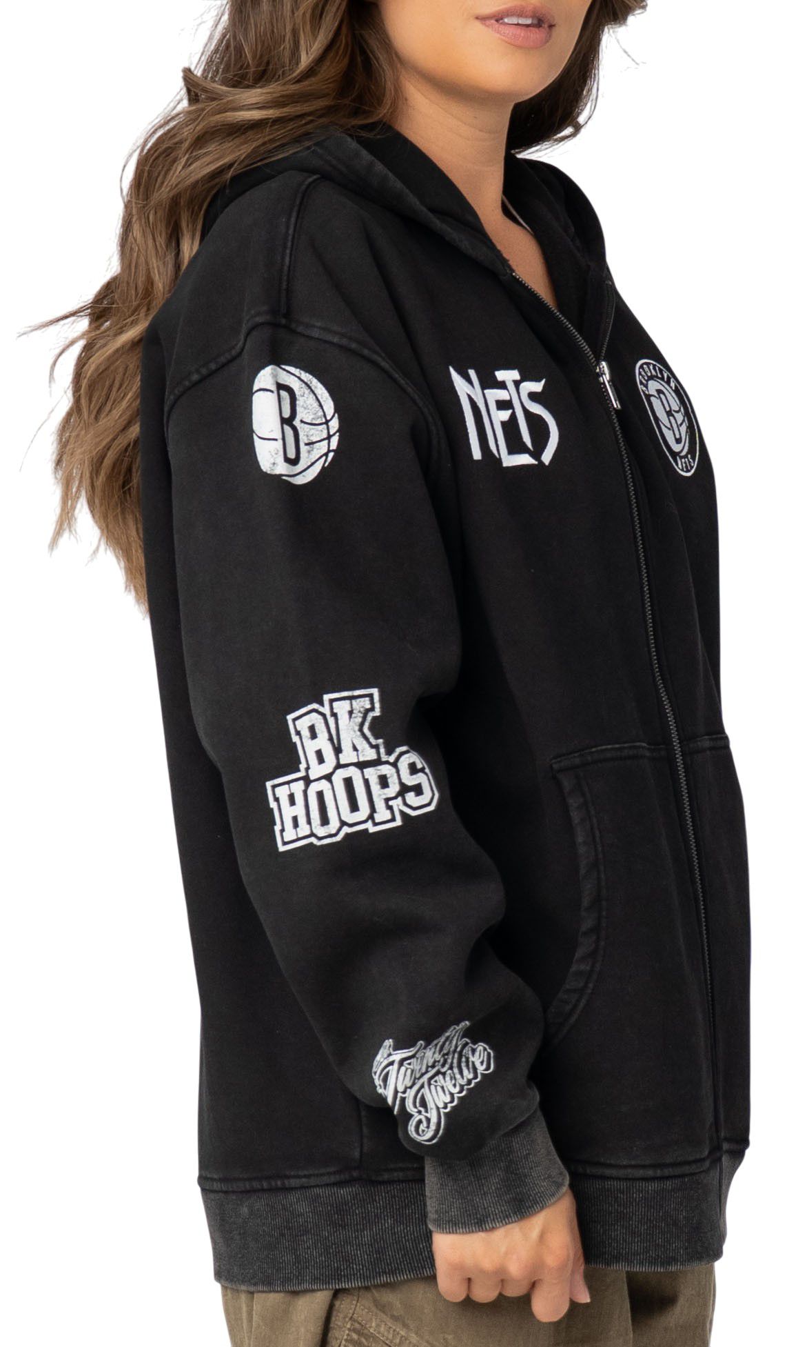 The Wild Collective Adult Brooklyn Nets Black Patch Full-Zip Hoodie product image
