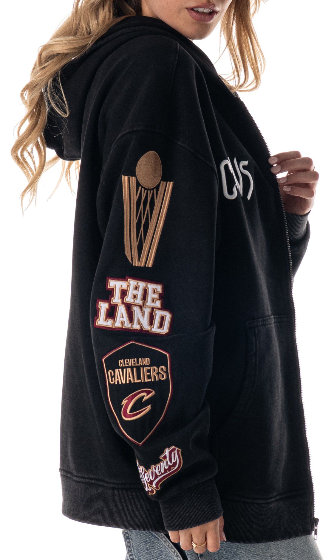 The Wild Collective Adult Cleveland Cavaliers Black Patch Full-Zip Hoodie product image