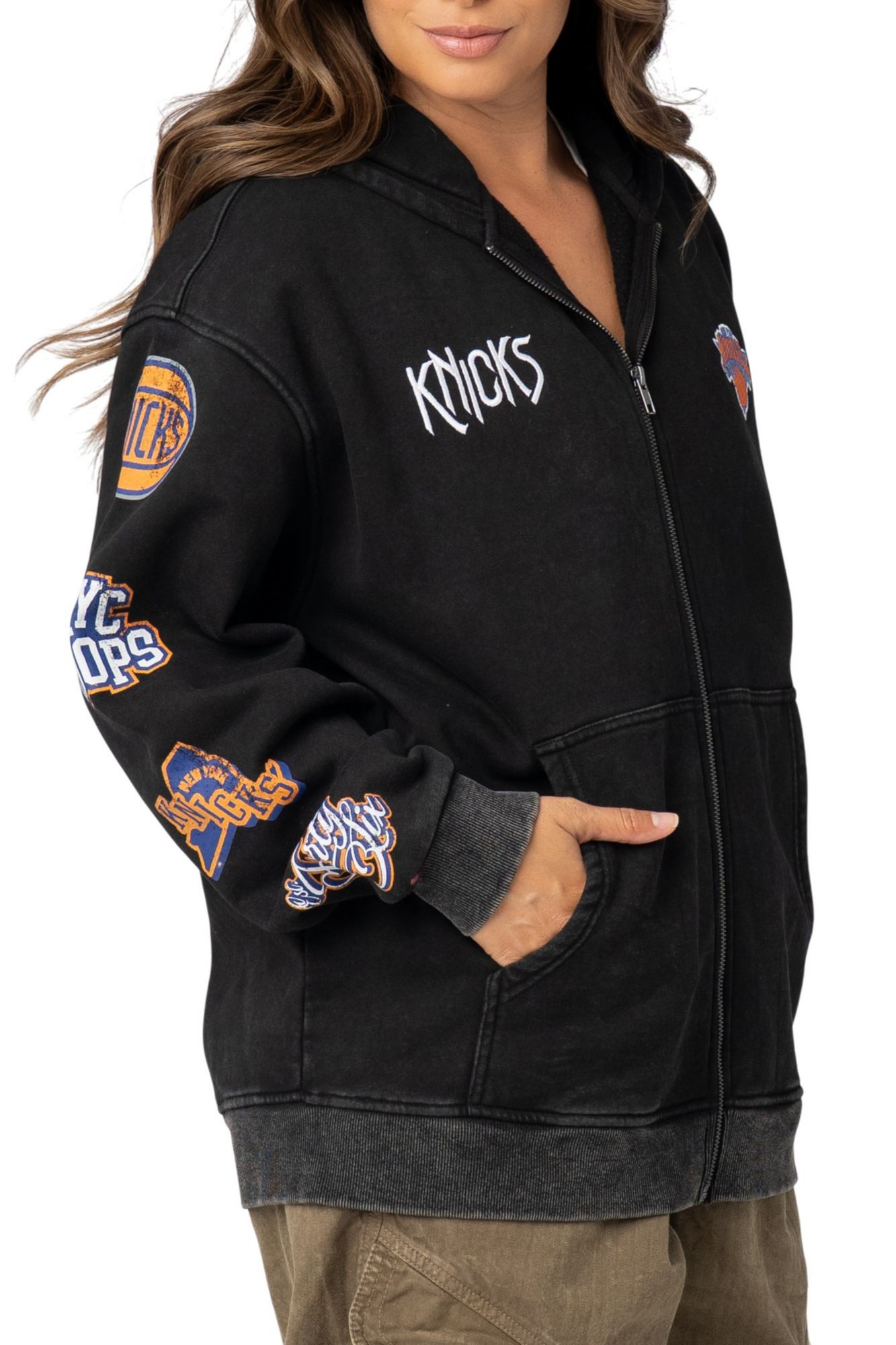 The Wild Collective Adult New York Knicks Black Patch Full-Zip Hoodie product image