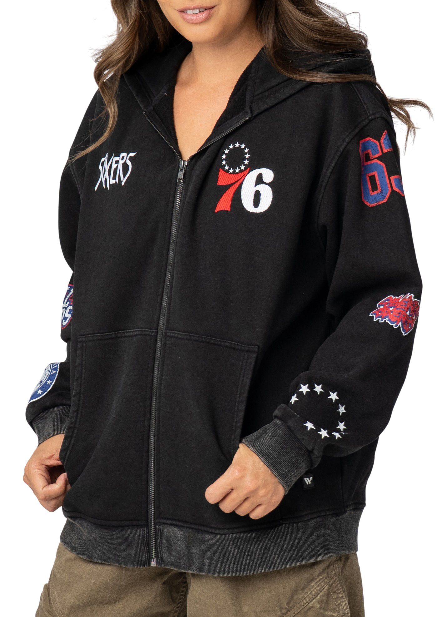 The Wild Collective Adult Philadelphia 76ers Black Patch Full-Zip Hoodie product image