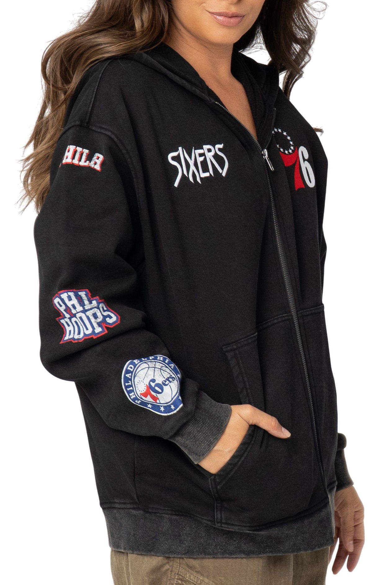 The Wild Collective Adult Philadelphia 76ers Black Patch Full-Zip Hoodie product image