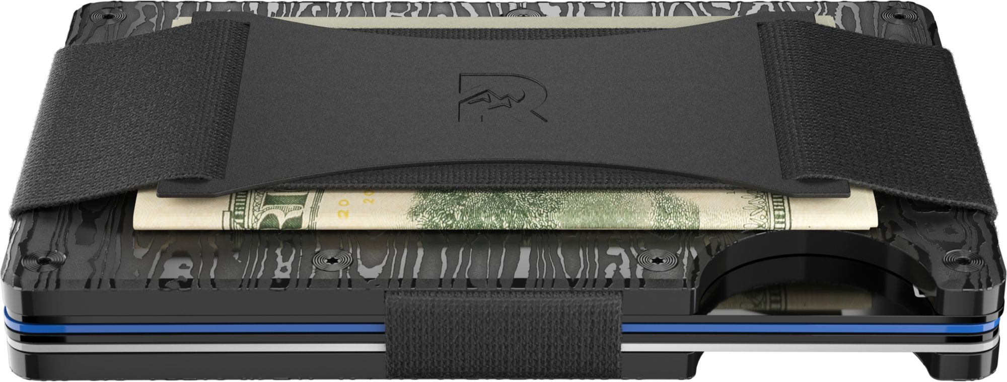 Ridge Wallet Black Damascus Wallet with Cash Strap and Money Clip product image