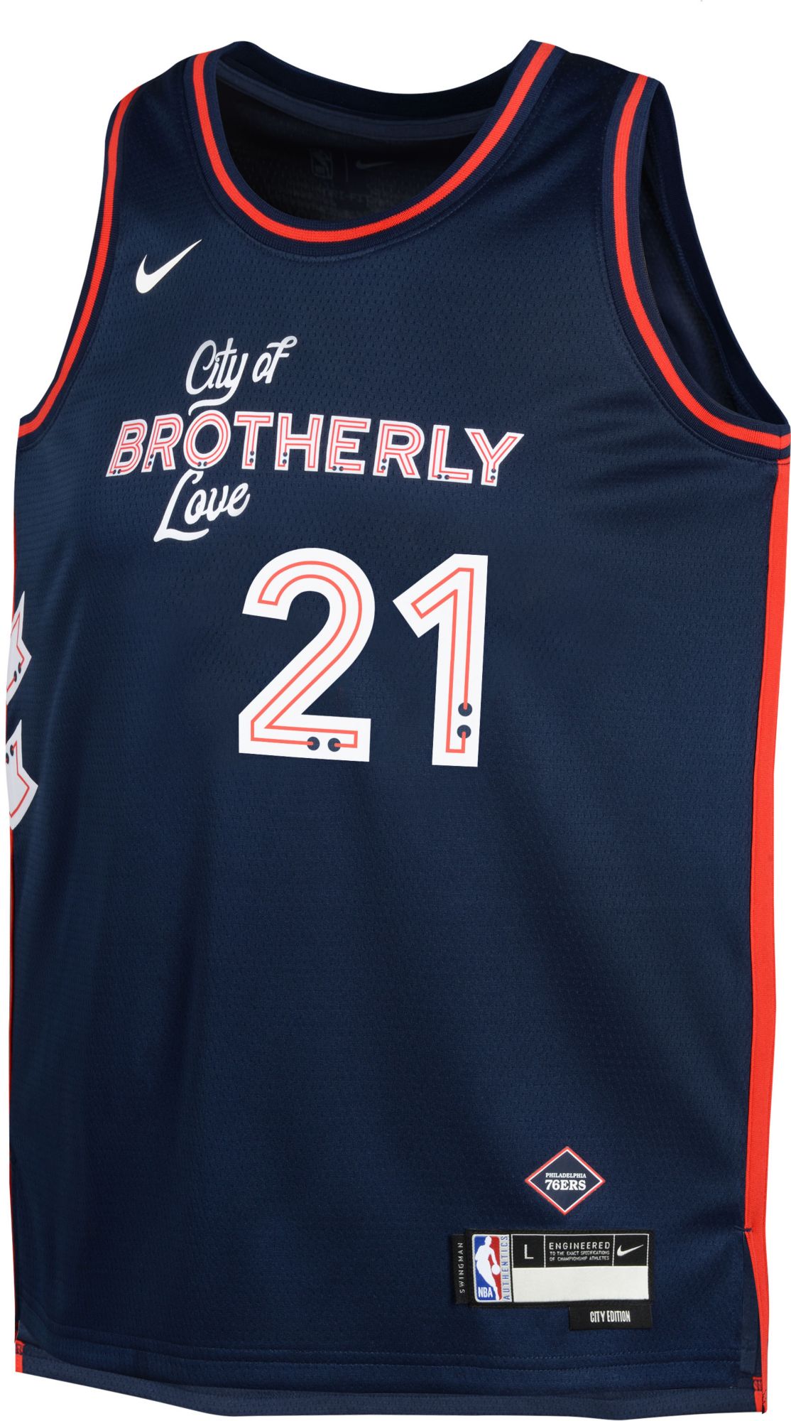 Nike Youth 2023-24 City Edition Philadelphia 76ers Joel Embiid #21 Navy Swingman Jersey