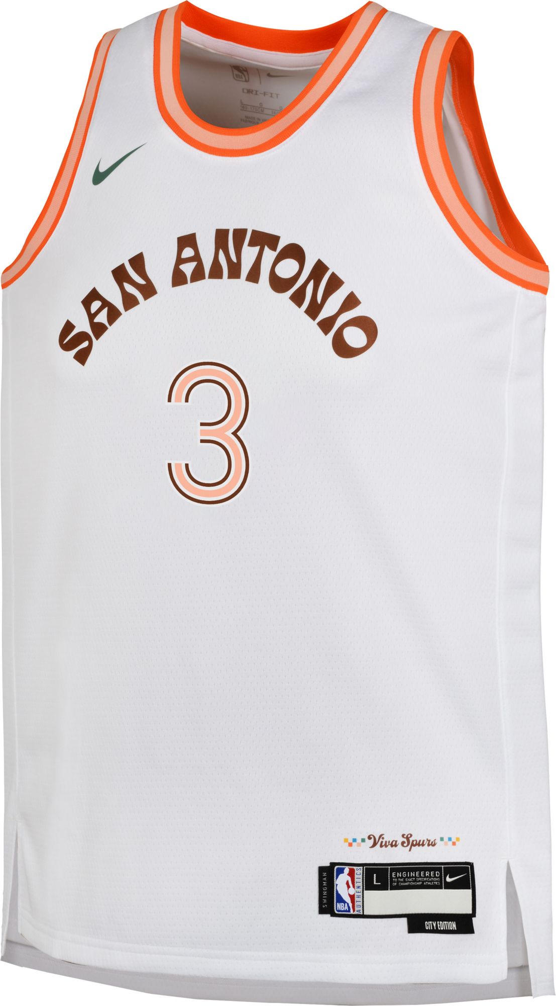Nike Youth 2023-24 City Edition San Antonio Spurs Keldon Johnson #3 White Swingman Jersey