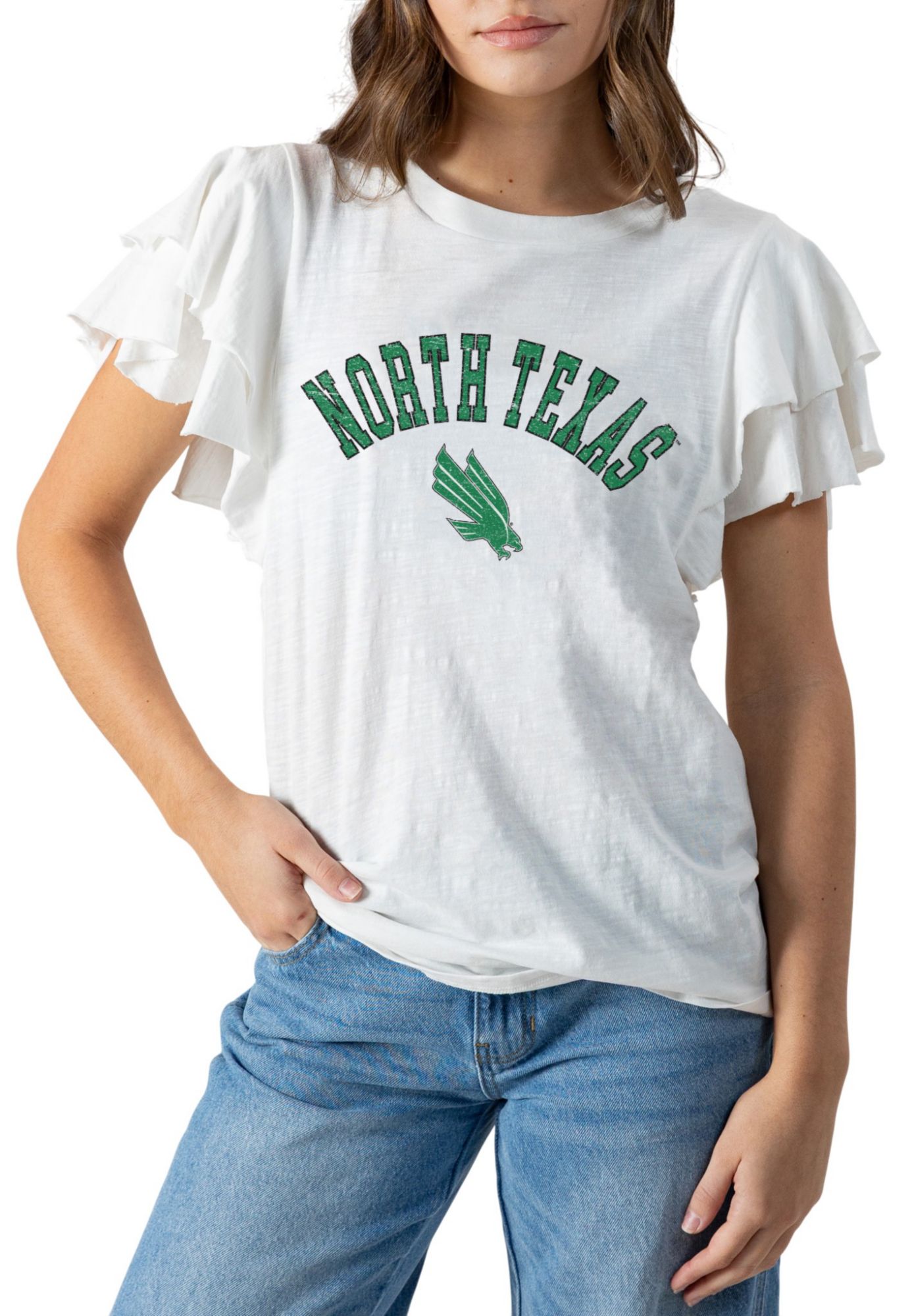 Gameday Couture Women's North Texas Mean Green White Flutter T-Shirt product image
