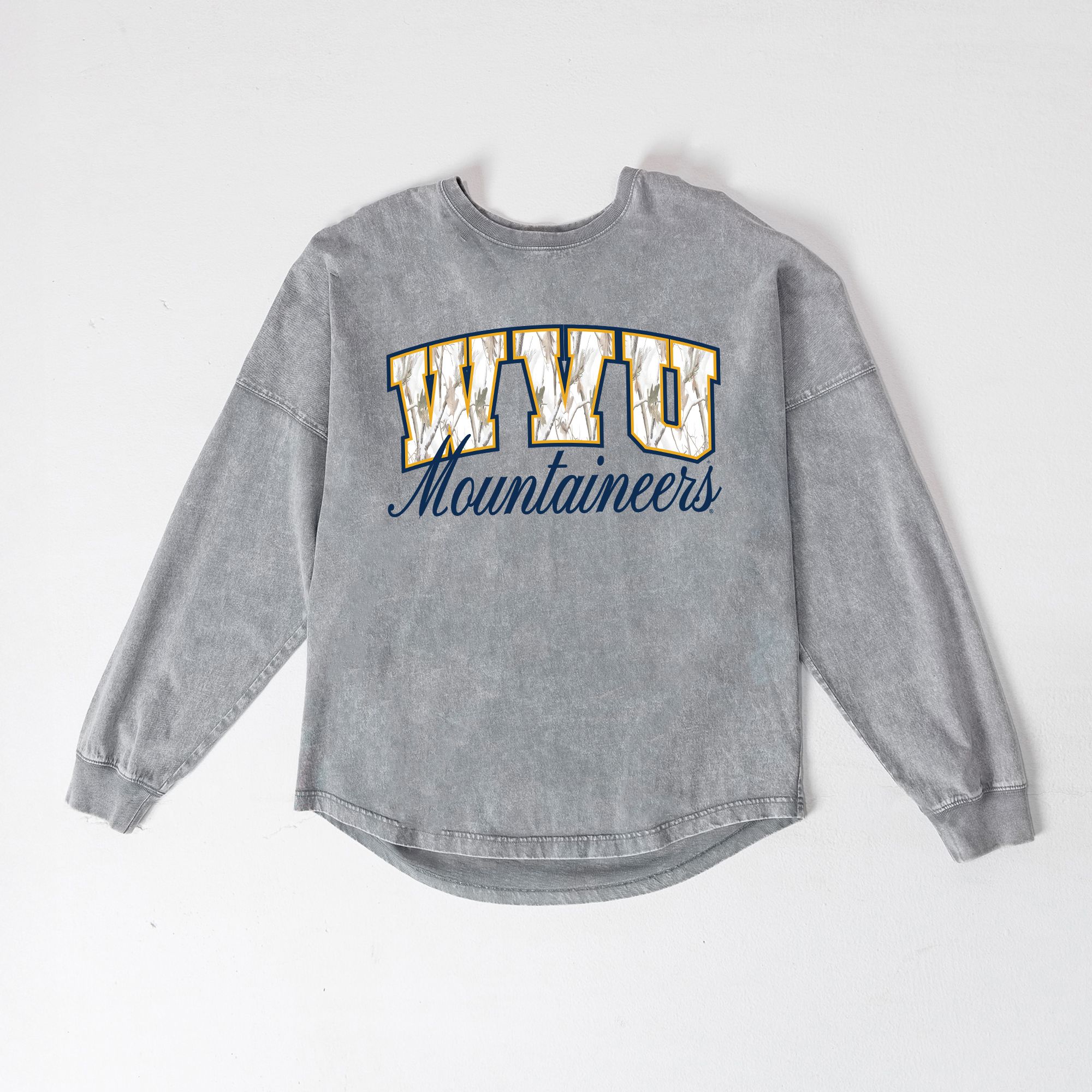 Gameday Couture Women's West Virginia Mountaineers Grey Camo Fill Long Sleeve Shirt product image