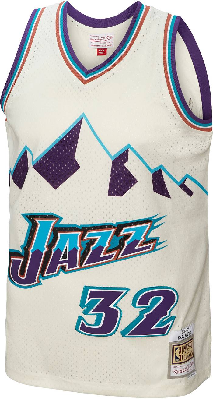Men 32 Karl Malone Jersey Blue Utah Jazz Jersey Swingman Hardwood